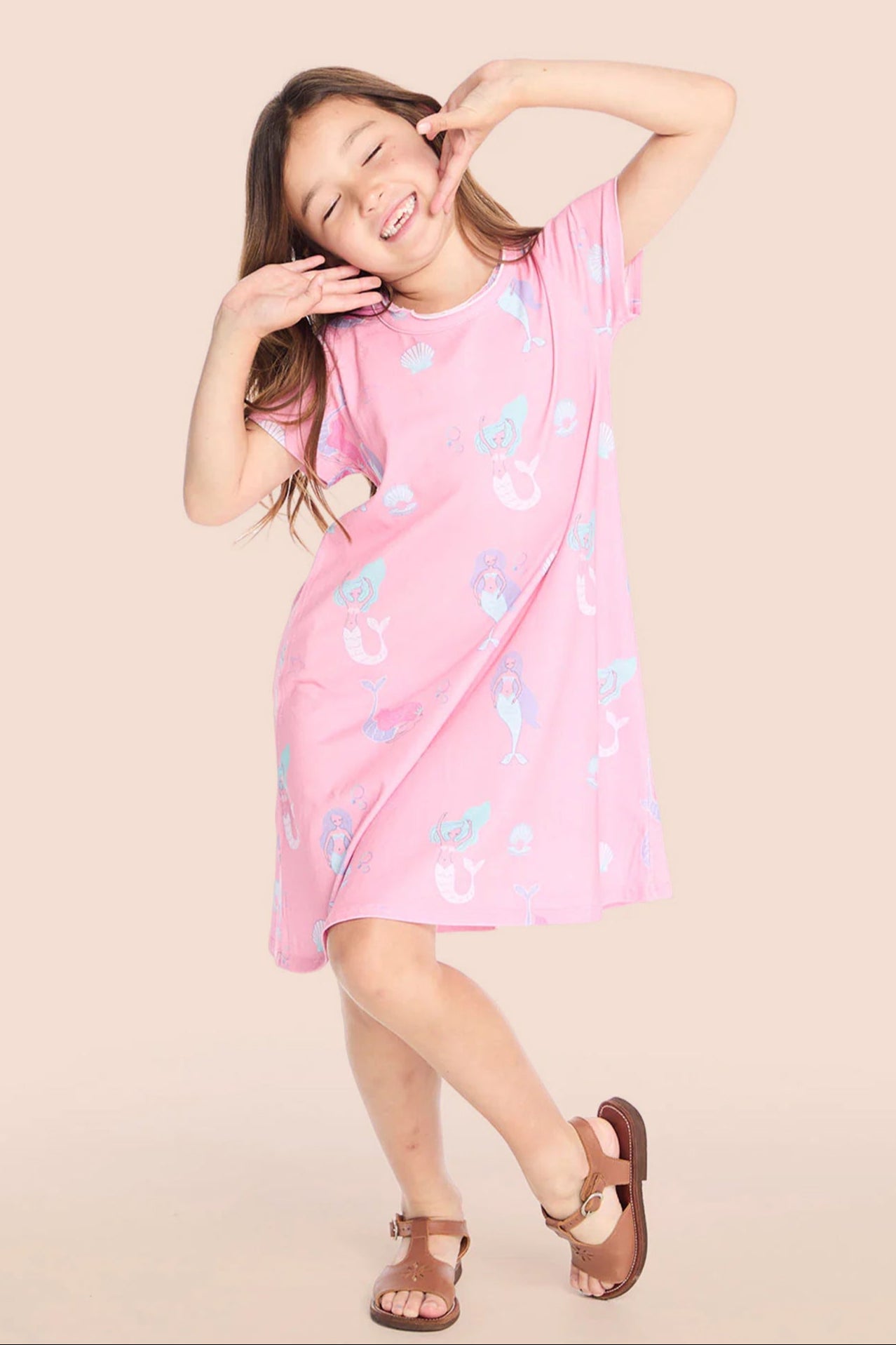 Mermaid Confetti Print T-Shirt Dress for Girls - Cute & Comfortable Casual Wear for Parties, Beach Outings & Everyday Play