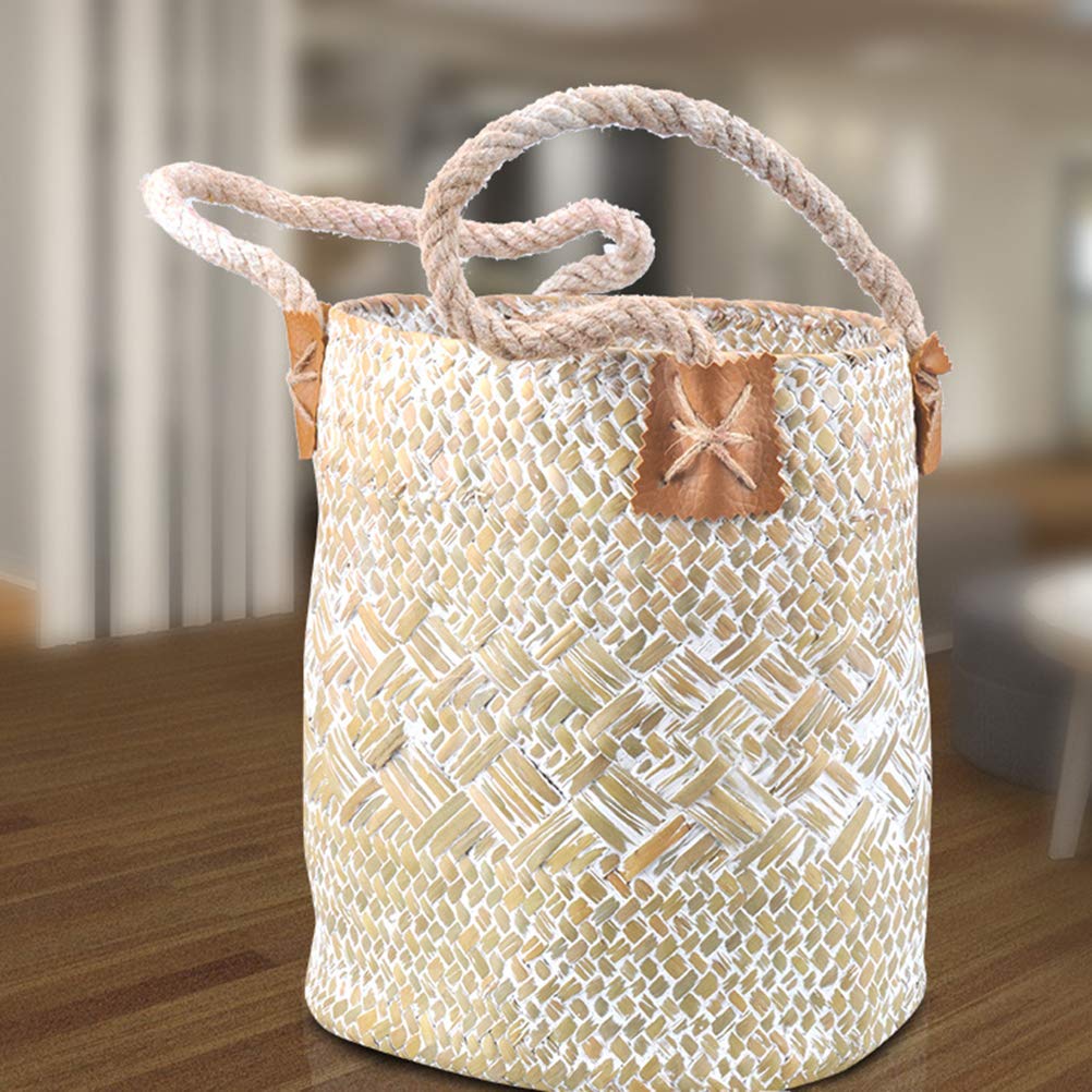 Handmade Braided Rattan Basket - Woven Flower Pot & Laundry Storage Organizer | Boho Home Decor for Living Room, Bedroom & Bathroom