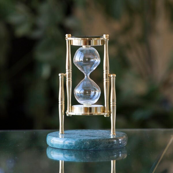 Elegant Green Marble & Brass Rotating Hourglass - 30-Minute Sand Timer for Home Office Decor, Meditation, and Productivity Booster | Perfect Desk Accessory for Stress Relief & Time Management