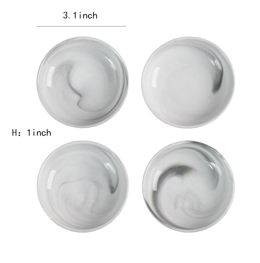 4-Piece Marbled Ceramic Sauce & Seasoning Dish Set - Perfect for Appetizers, Snacks, and Condiments at Dinner Parties