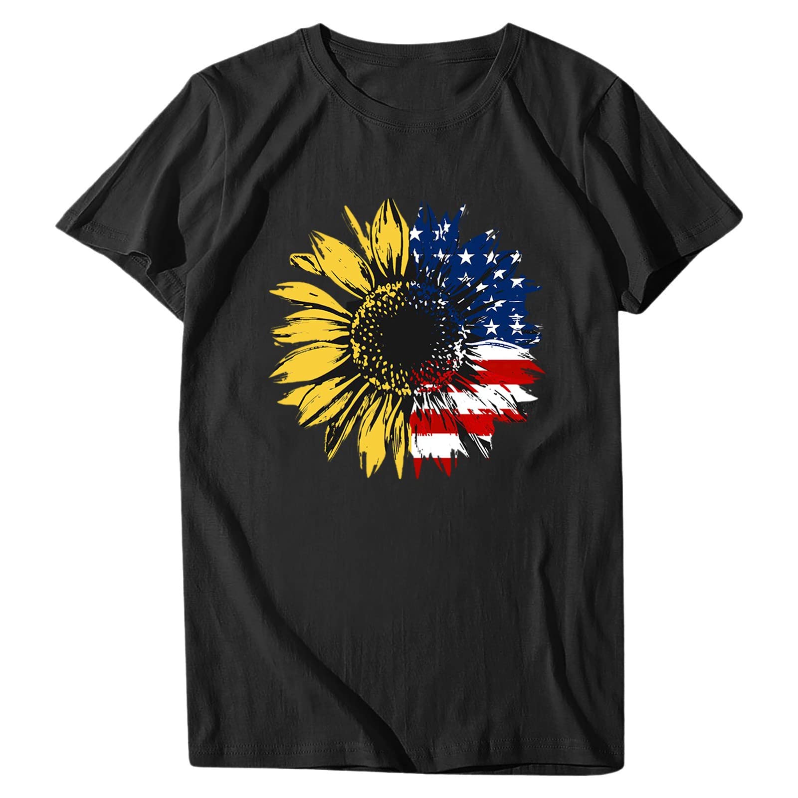 ZEFOTIM Women's Sunflower Print Short Sleeve Crewneck T-Shirt - Casual Summer Fashion Top for Everyday Wear, Outings & Beach Vacations 2024