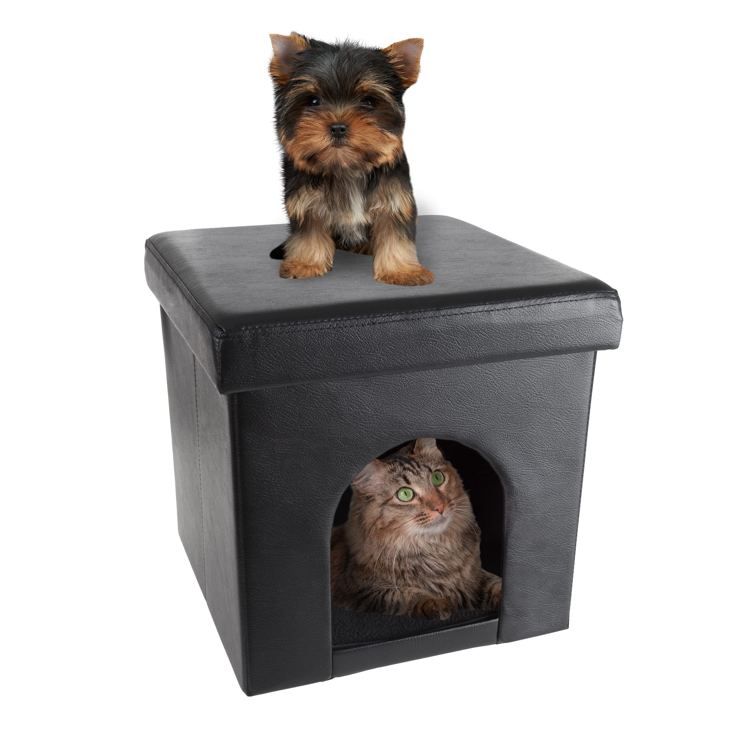 PETMAKER Collapsible Cat House & Dog Ottoman - Soft Cushioned Pet Bed with Removable Pillow, Multi-Functional Footrest for Small Dogs & Cats (Black) - Perfect for Living Room, Bedroom & Office Pet Furniture