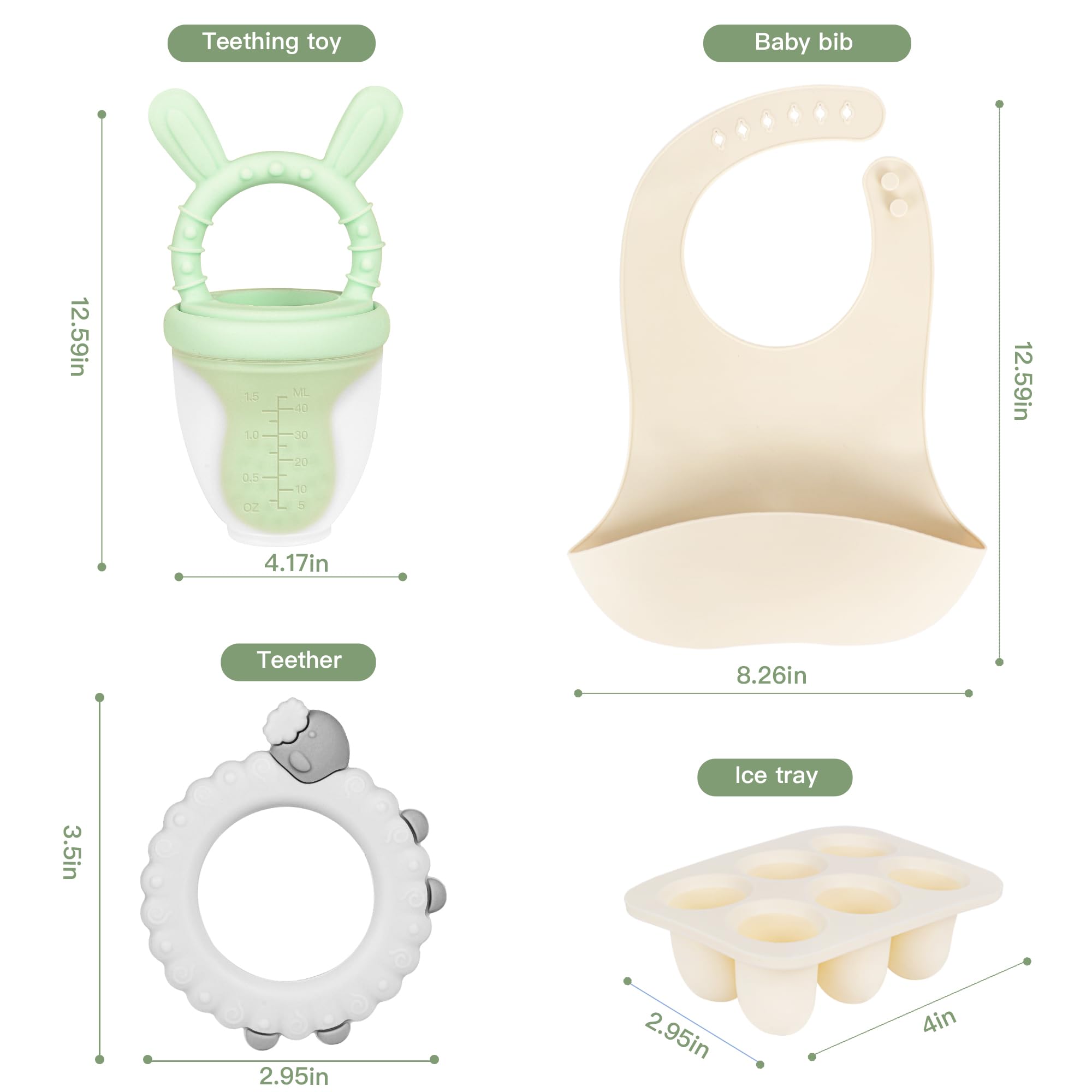 Organic Baby Feeding Set - BPA-Free Silicone Fruit Feeder, Breast Milk Popsicle Molds & Teething Toys with Washable Bibs | Dishwasher Safe for Easy Cleaning | Perfect for New Foods Introduction, Teething Relief & Mess-Free Mealtime