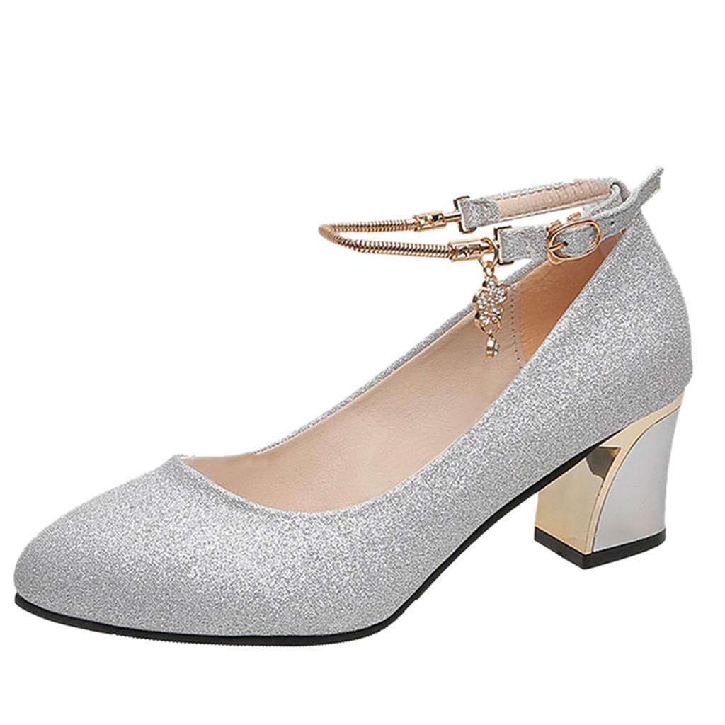 **Trendy Women's Block Heel Round Toe Dress Pumps - Silver Casual & Work Shoes for Office, Parties & Everyday Wear**