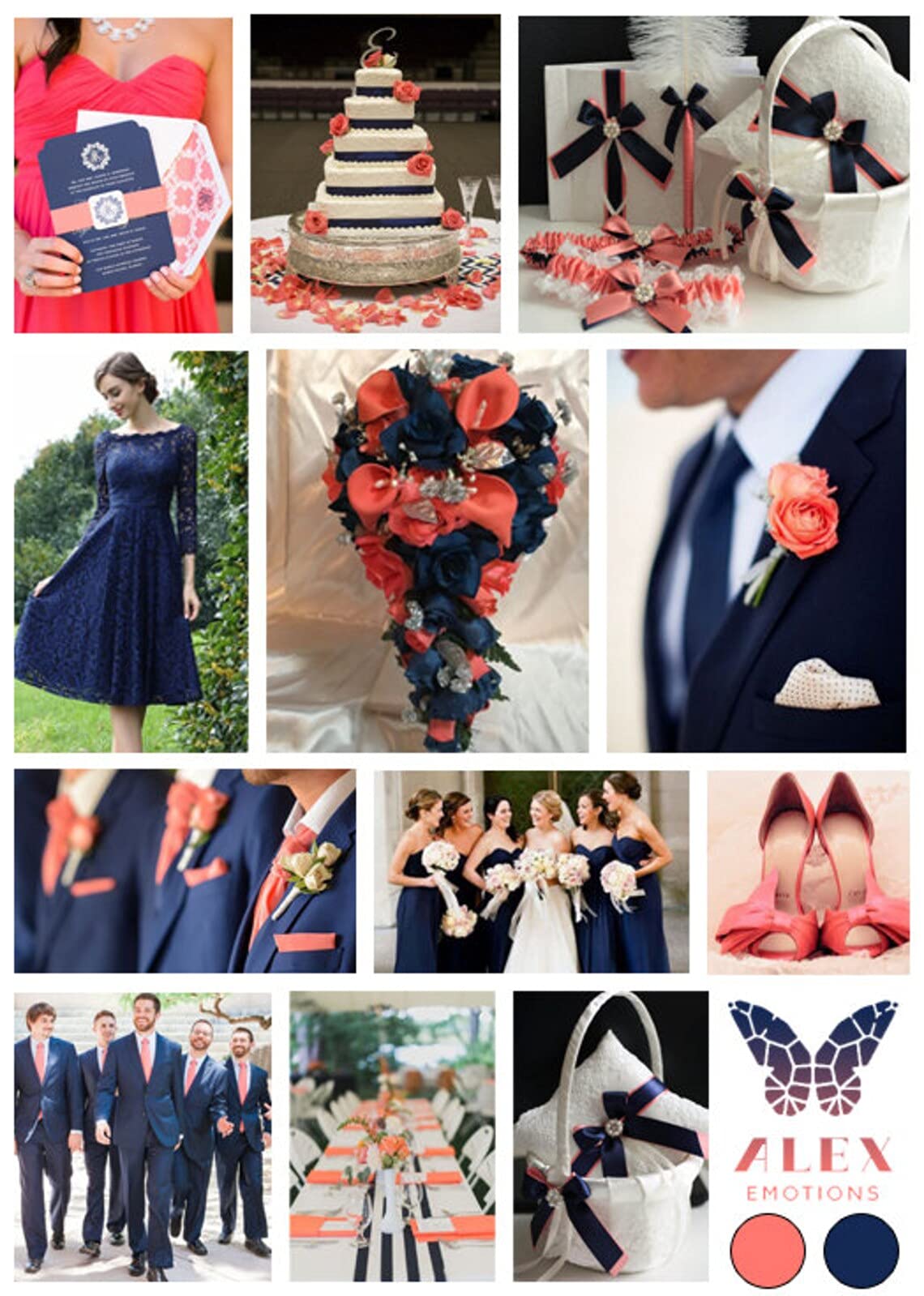 Elegant Coral & Navy Wedding Ring Bearer Pillow Set with Flower Girl Baskets - White (1 Pillow + 2 Baskets) - Perfect for Beach Weddings, Rustic Ceremonies & Boho Nautical Themes