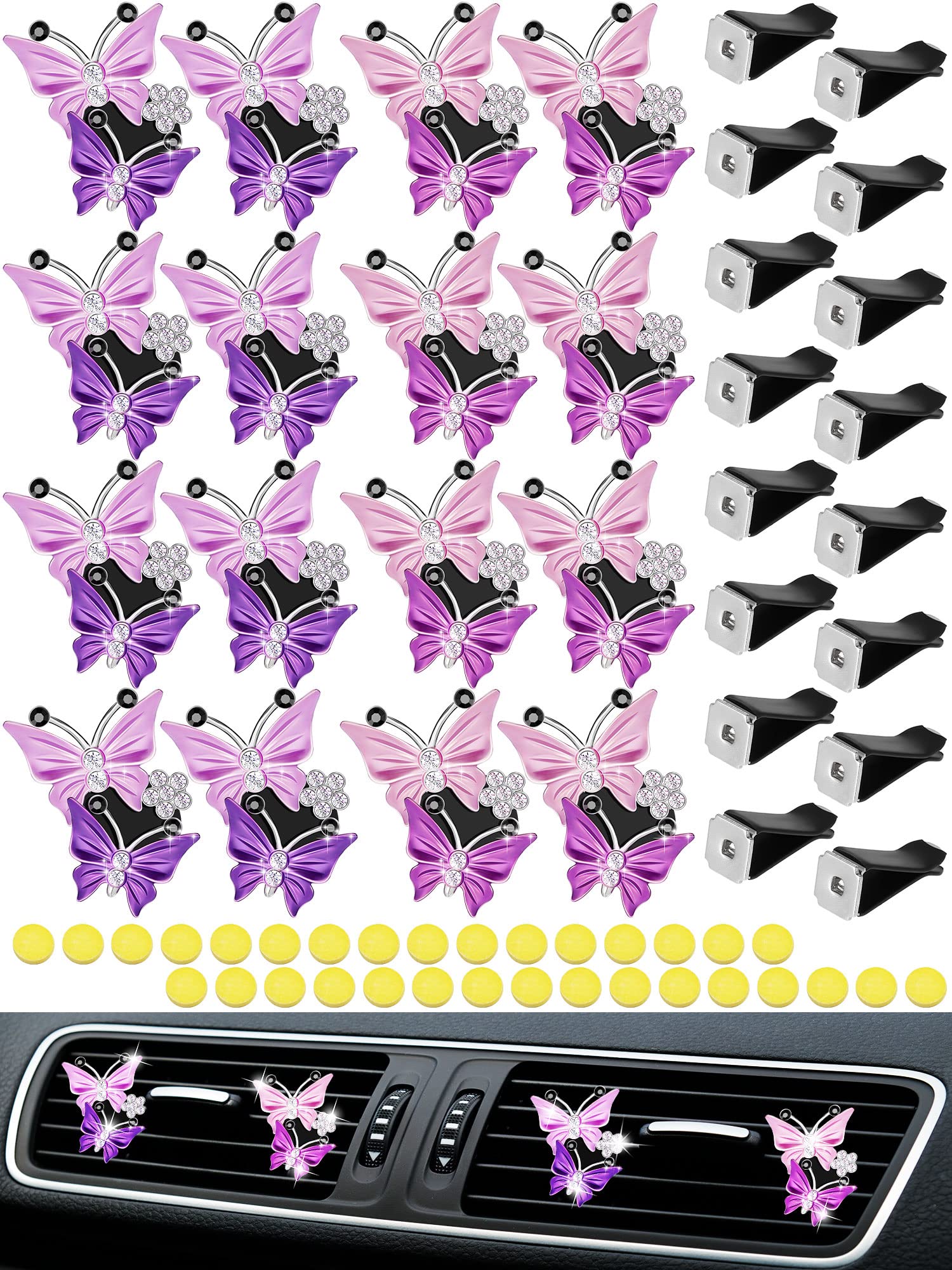 16 Pcs Butterfly Car Air Vent Clips - Bling Essential Oil Diffuser & Air Freshener for Women, Pink Purple Car Interior Decoration, Perfect for Sedans, SUVs, and Trucks