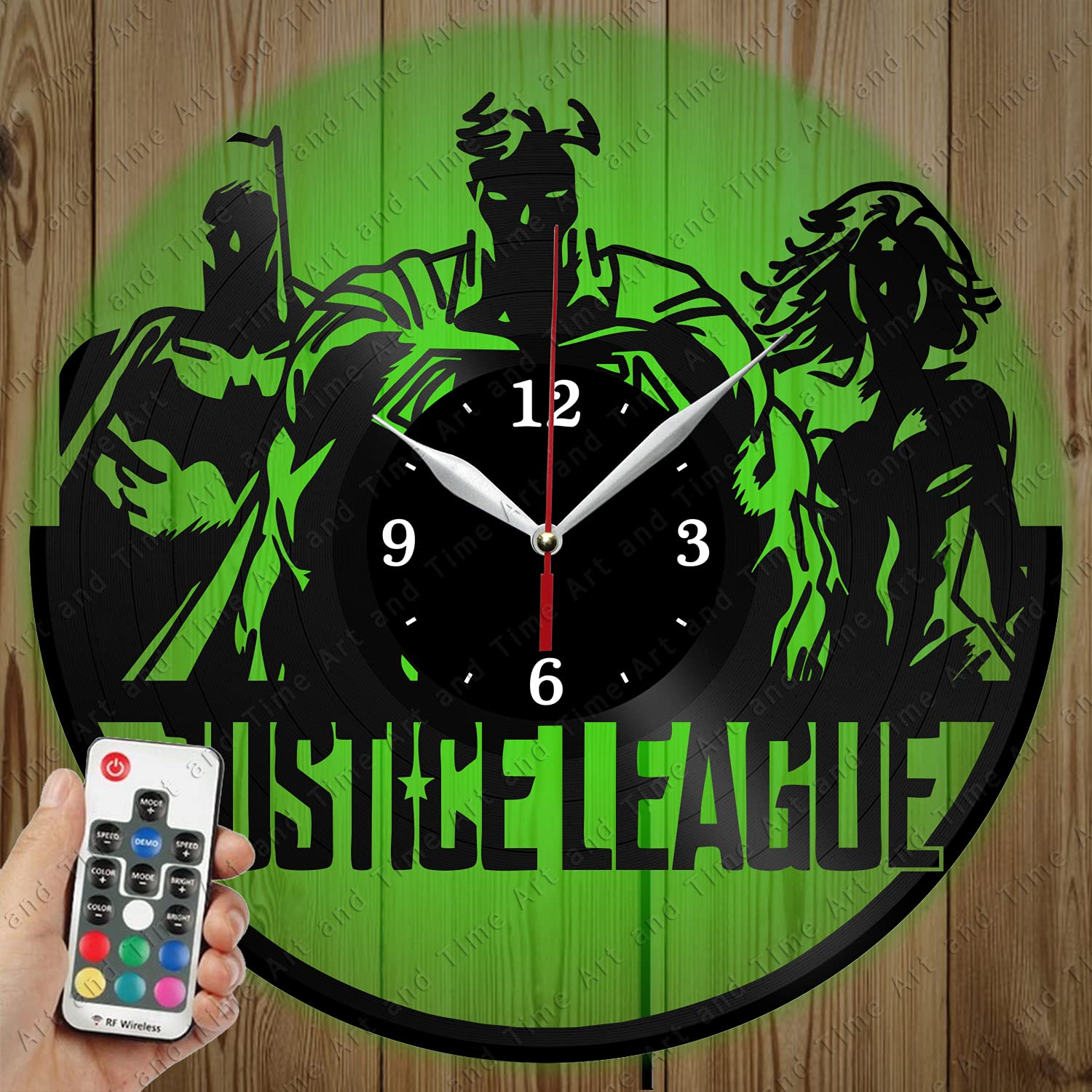 Justice League LED Vinyl Record Wall Clock - Custom Personalized Light-Up Home Decor - Unique Gift for Superhero Fans - Perfect for Bedroom, Living Room & Office Decor