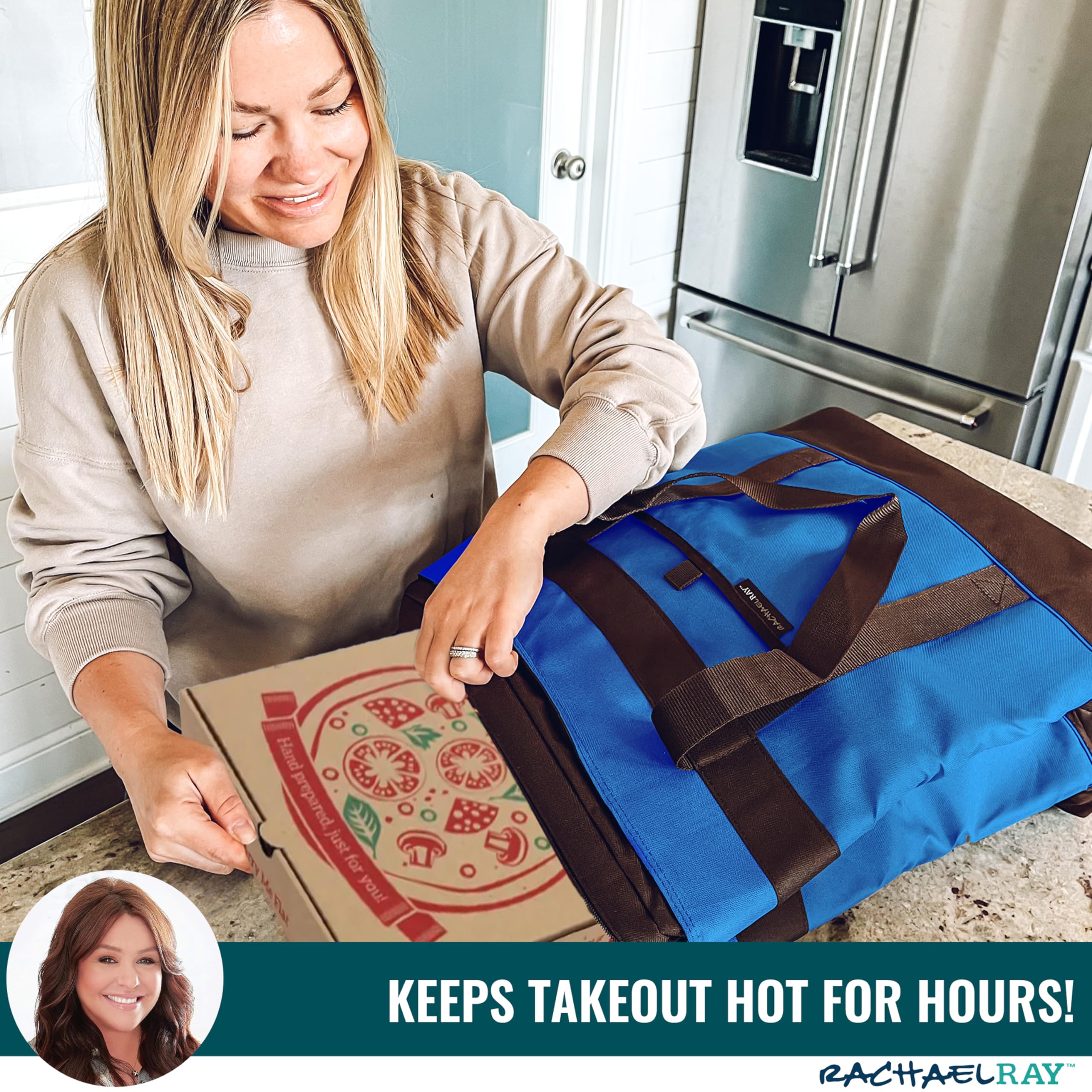 Rachael Ray Jumbo Insulated Cooler Tote Bag - Leakproof Foldable Thermal Grocery Bag for Hot & Cold Food - Perfect for Picnics, Beach Trips, Camping & Travel