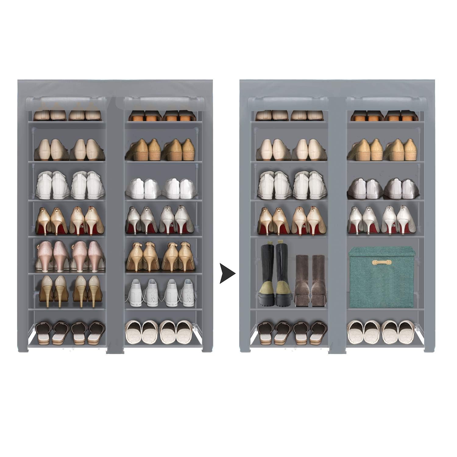 ERONE 28-Pair Shoe Rack Organizer with Nonwoven Fabric Cover - Double Row Portable Shoe Storage Cabinet for Closet - Perfect for Bedroom, Entryway & Dorm Organization