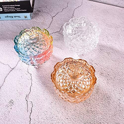 Royal Embossed Crystal Candy Box with Lid - Elegant Footed Jewelry Storage, Candy Jar, Cookie Jar for Weddings, Parties & Kitchen Organization - 10oz Rainbow Glass Container - Perfect for Candy Buffets, Gift Packaging & Home Decor
