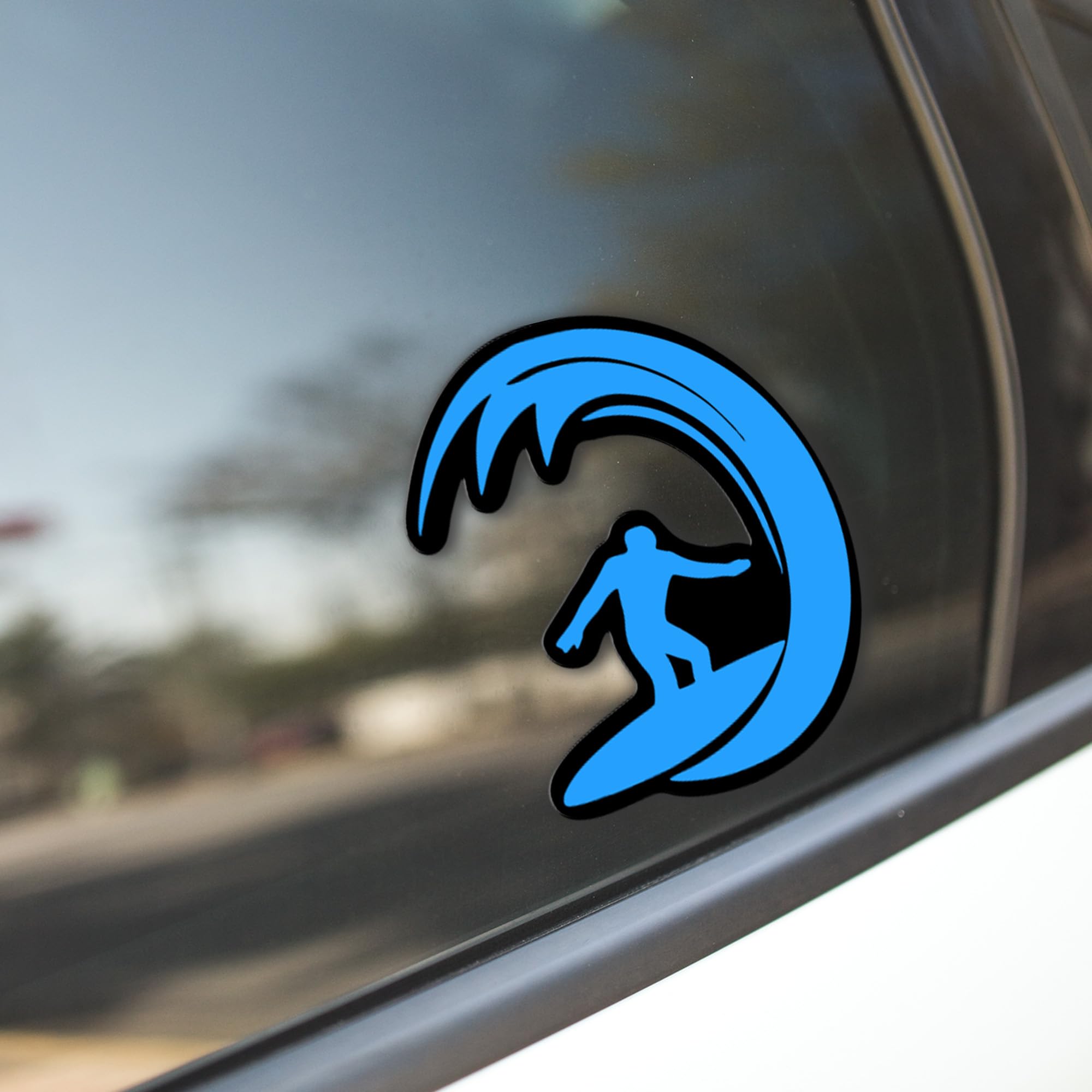 Waterproof Surfing Wave Vinyl Decal Sticker - Light Blue on Black - 5 Inch Car, Truck, Laptop, Cup & Wall Sticker - Beach Ocean Theme Design (KCD810LBL) - Perfect for Surfers, Beach Lovers & Outdoor Enthusiasts
