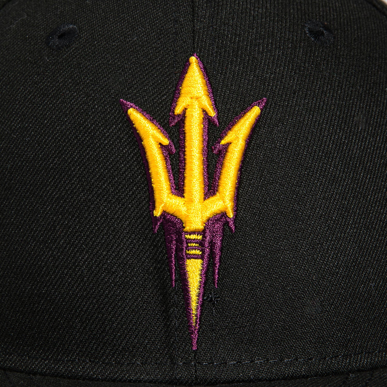 New Era 59Fifty Arizona State University Pitch Fork Snapback Hat - Black, Gold & Maroon Colors - Perfect for College Football Games, Tailgating & Sun Devils Fan Gear