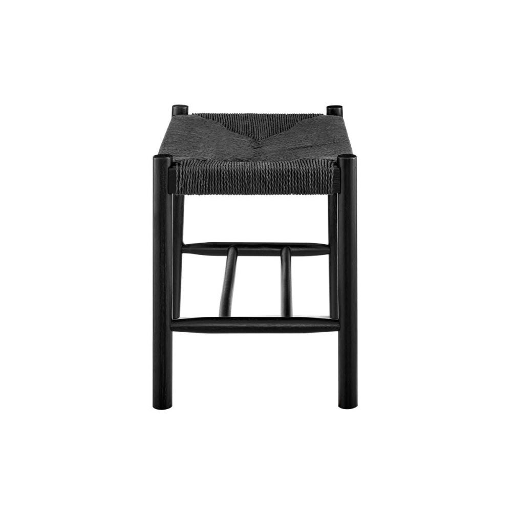 Stylish Black Amber Wooden Kitchen Dining Bench Chair with Rattan Seat - Perfect for Small Spaces, Breakfast Nooks & Cozy Dining Areas