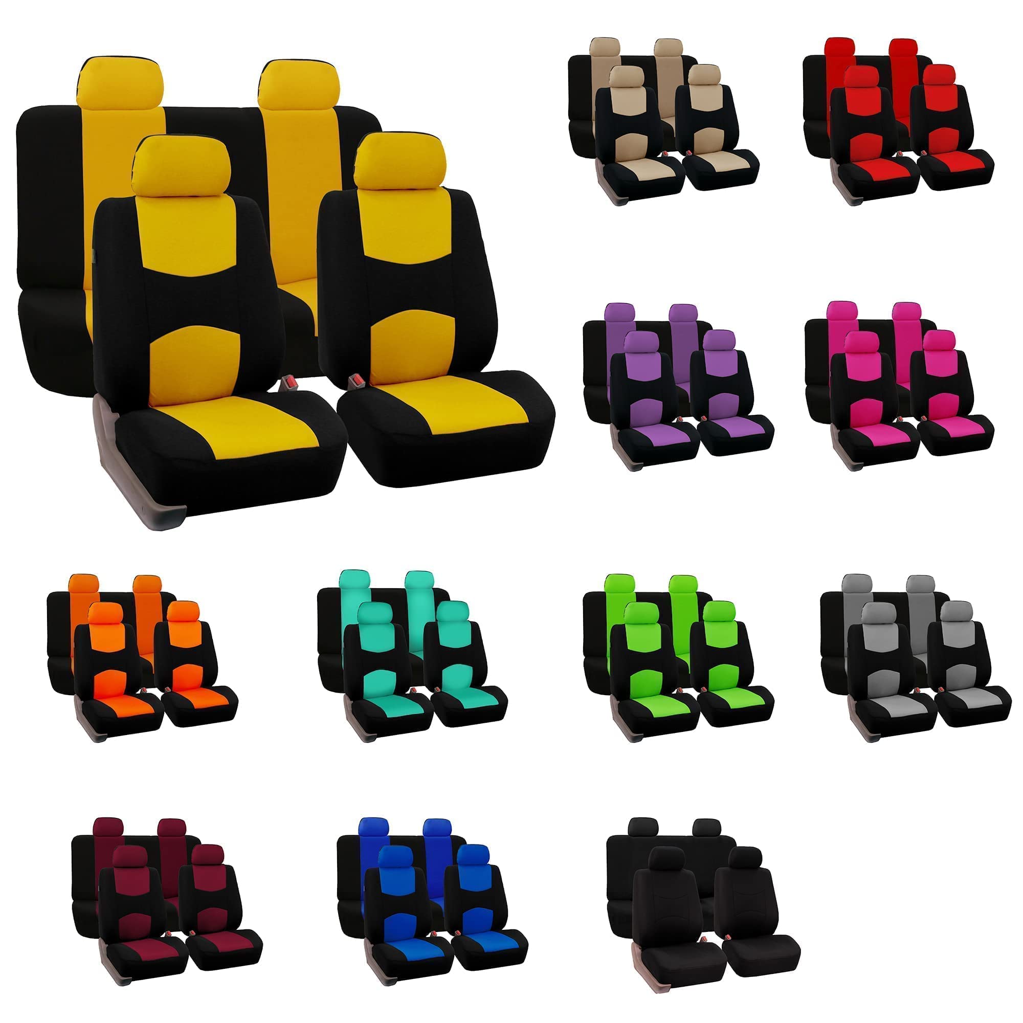 Premium FH Group Universal Car Seat Covers Full Set - Breathable Cloth Auto Seat Protectors for SUV, Sedan & Van | Low Back Front & Solid Back Design | Machine Washable Gray Seat Covers | Perfect for Daily Commute, Road Trips & Family Protection