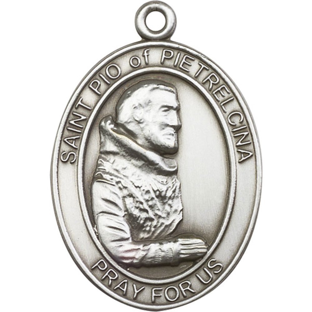 Antique Silver-Plated St. Pio of Pietrelcina Keychain - 1 7/8 x 1 1/4 Inches - Religious Jewelry Gift for Catholics - Perfect for Prayer, Travel & Everyday Carry