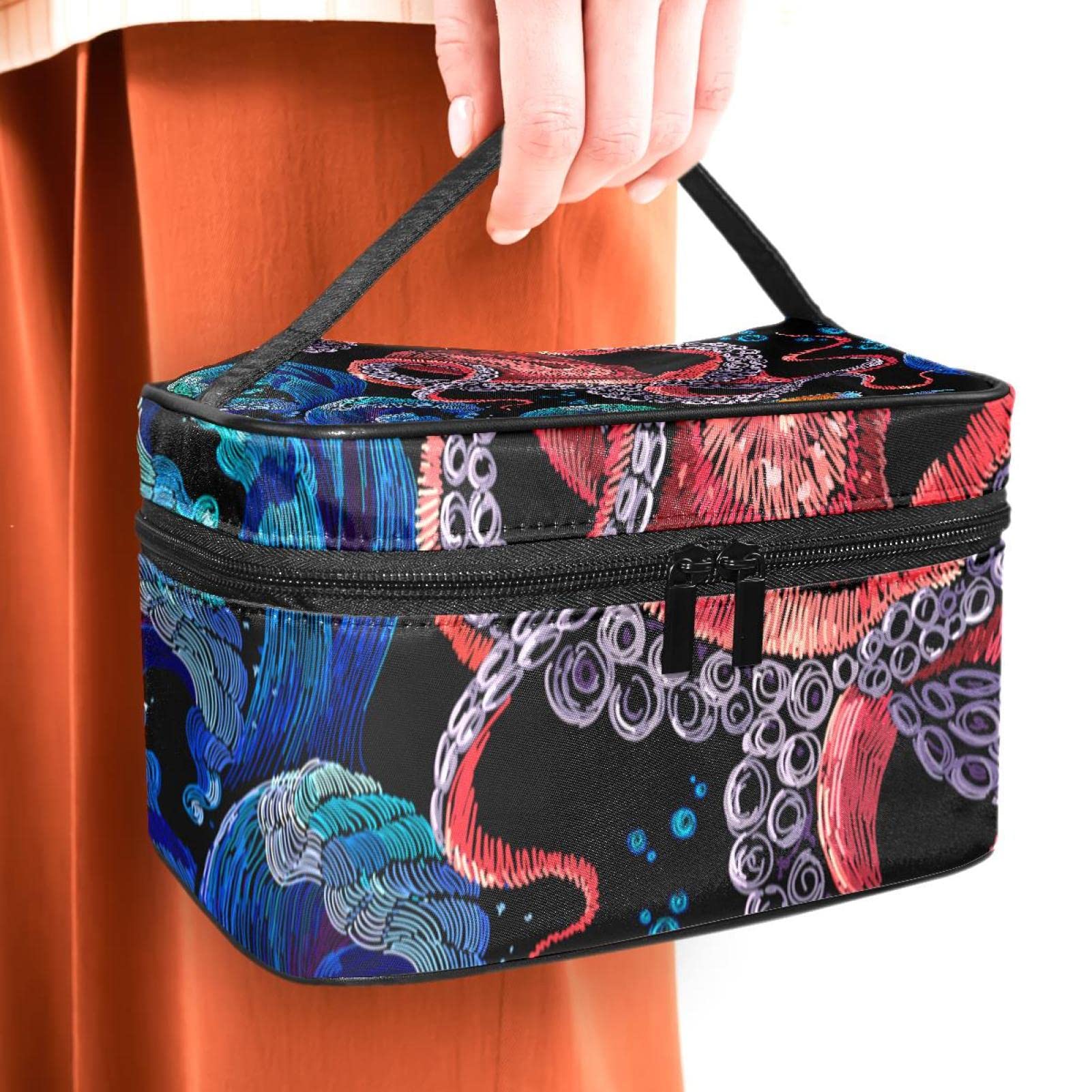 Abstract Fish Octopus Makeup Bag - Travel Cosmetic Organizer for Women & Girls - Perfect for Toiletries & Travel