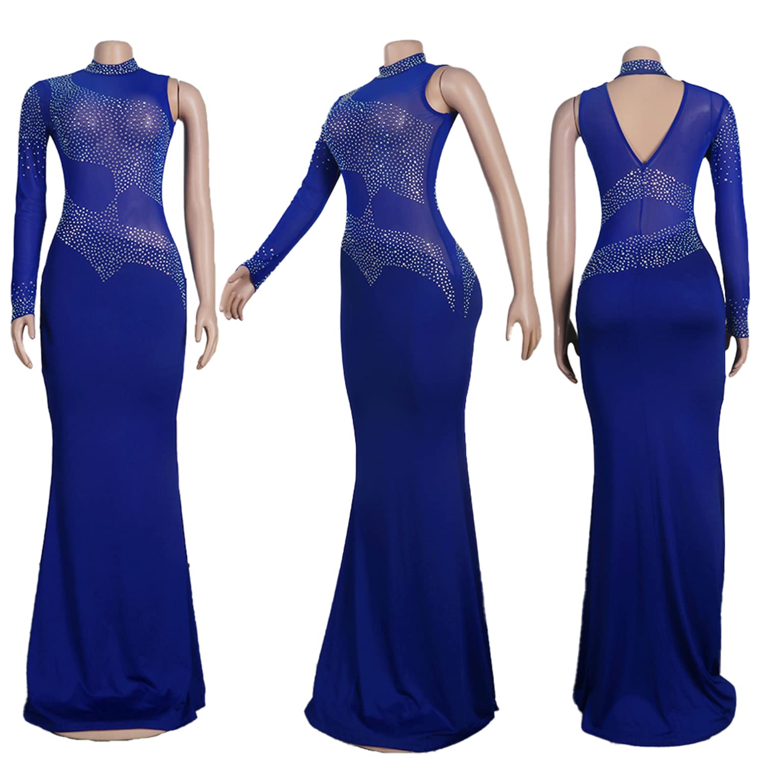 PORRCEY Women's Sexy Elegant Rhinestone Mesh See-Through Evening Dress for Party, Club & Night Out | Perfect for Cocktail Parties, Date Nights & Special Events