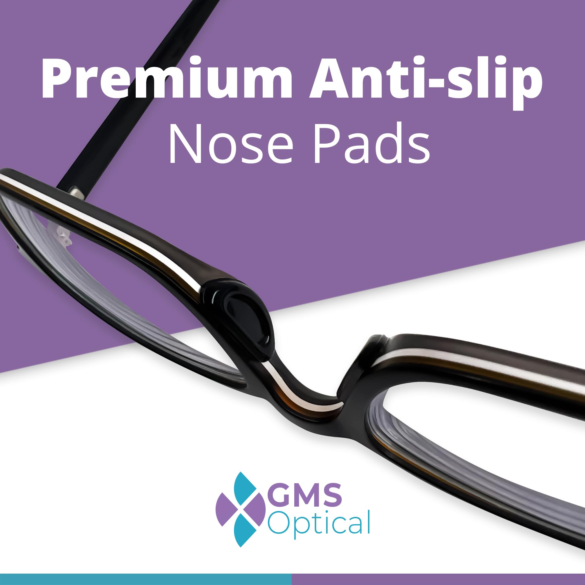 GMS Optical Medium-Thick (2mm) Medium-Length (15mm) Air Cushion Adhesive Nose Pads for Glasses - Anti-Slip, Reduce Pressure & Soreness - Fits Eyeglasses, Sunglasses & Reading Glasses (5 Pairs, Black) - Perfect for All-Day Comfort at Work, Driving & Outdoor Activities