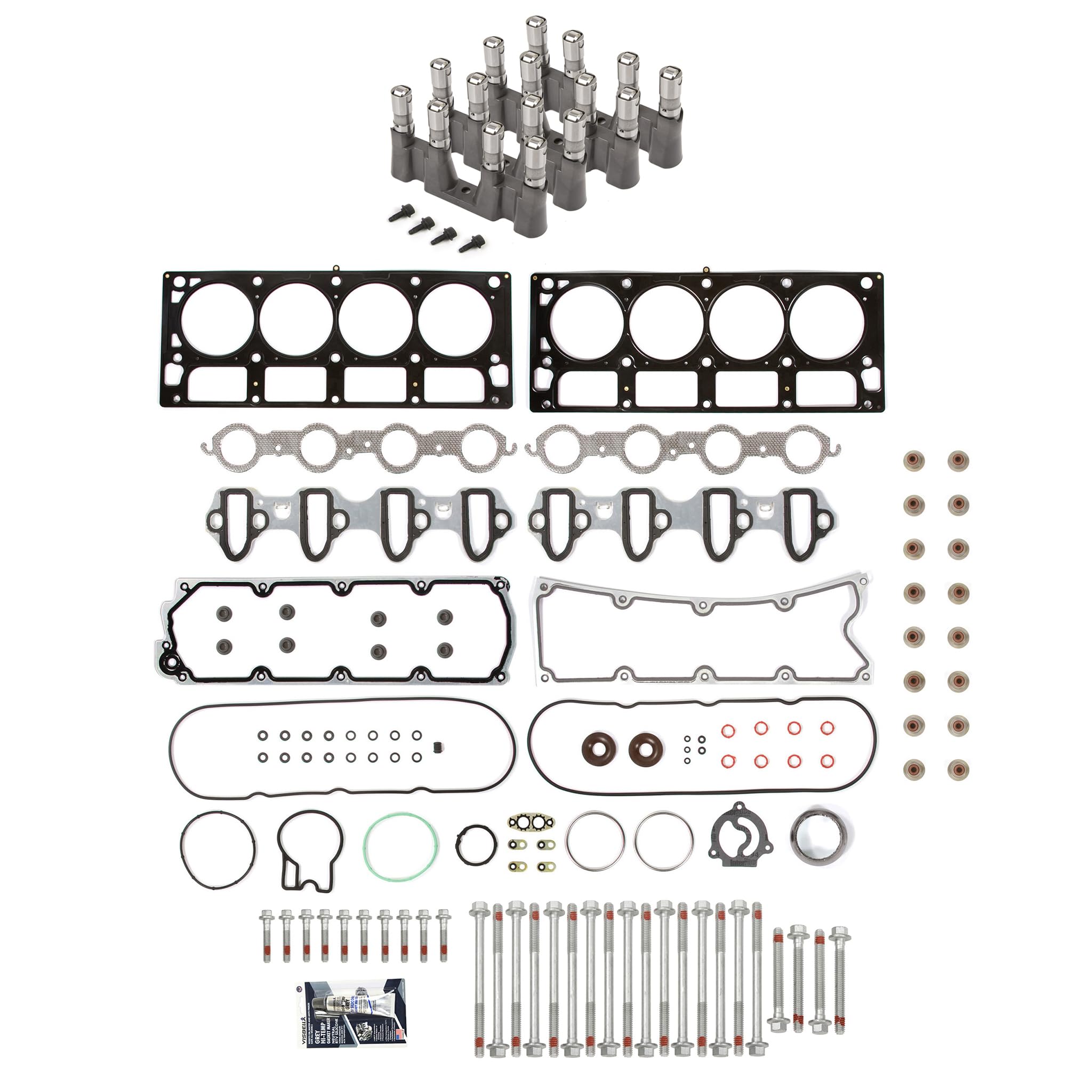 MA-9761252105 Head Gasket Set with Head Bolts & Lifters - Compatible with 2004 GMC/Chevrolet/Cadillac/Hummer 6.0L V8 Engine - Perfect for Engine Rebuild & Performance Upgrades