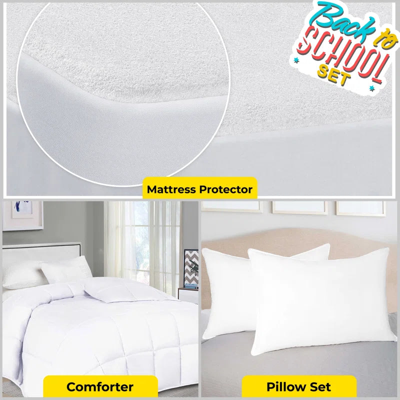 Waterproof Mattress Protector & Comforter Set - Full/Queen Size, Hypoallergenic Bedding with Pillowcases - Perfect for Allergy Relief, Guest Rooms & Cozy Sleep