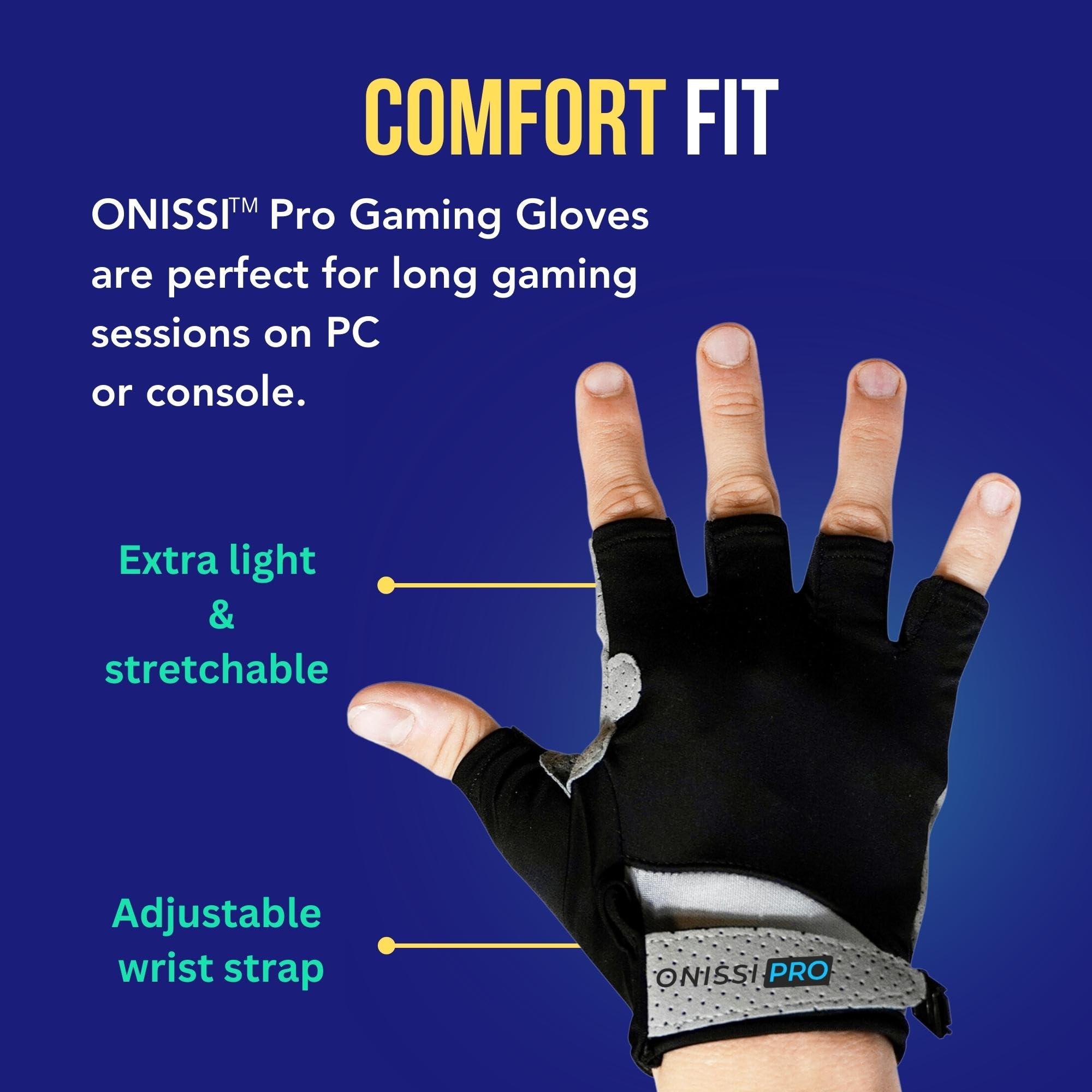 ONISSI Pro Gaming Gloves for Sweaty Hands - Breathable Anti-Slip Gloves for PS5, Xbox, PC, VR & Mobile Gaming - Perfect for Esports, Racing Sims & Long Gaming Sessions