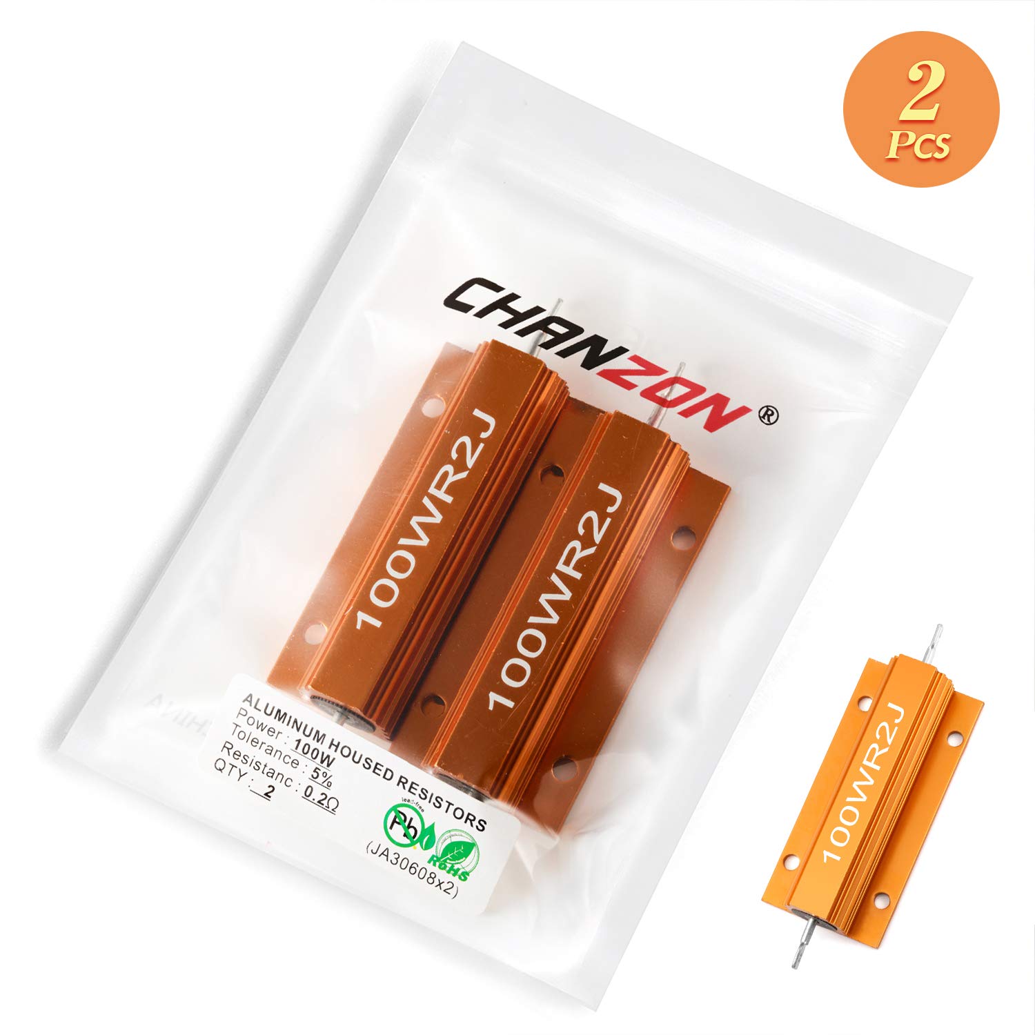 Chanzon 2pcs 100W 0.2 Ohm Wirewound Aluminum Shell Resistor ±5% Tolerance (0.2R/R2/0R2) - RoHS Certified for Power Supplies, Audio Amplifiers, and Industrial Equipment