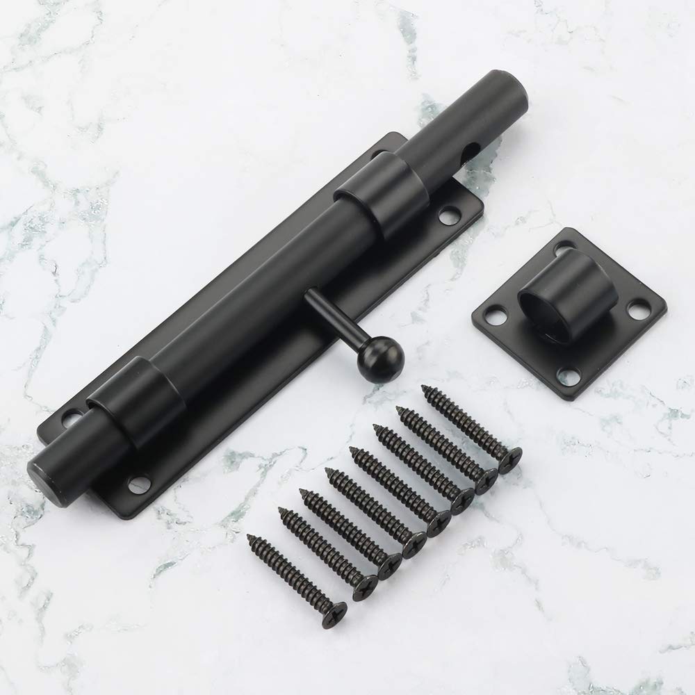 SAYAYO EMS9000-B Black Stainless Steel Door Bolt Lock - 180mm Heavy Duty Gate Latch for Security Gates, Windows & Fences | Weatherproof & Rust-Resistant for Outdoor Use