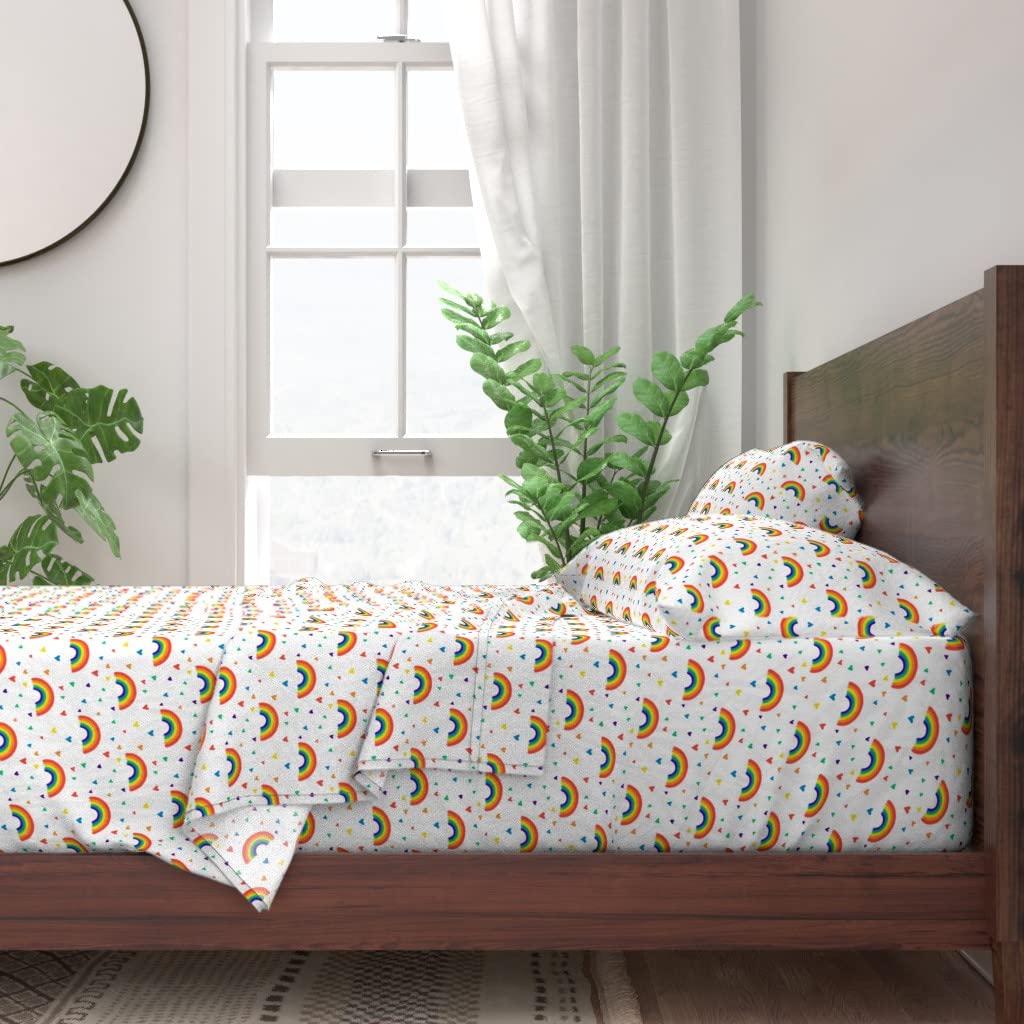 Spoonflower 100% Cotton Twin Size 3-Piece Sheet Set - Rainbow Hearts Happy Love Kids Pride Classroom Print Custom Bedding for Kids Room, Dorm & Nursery Decor