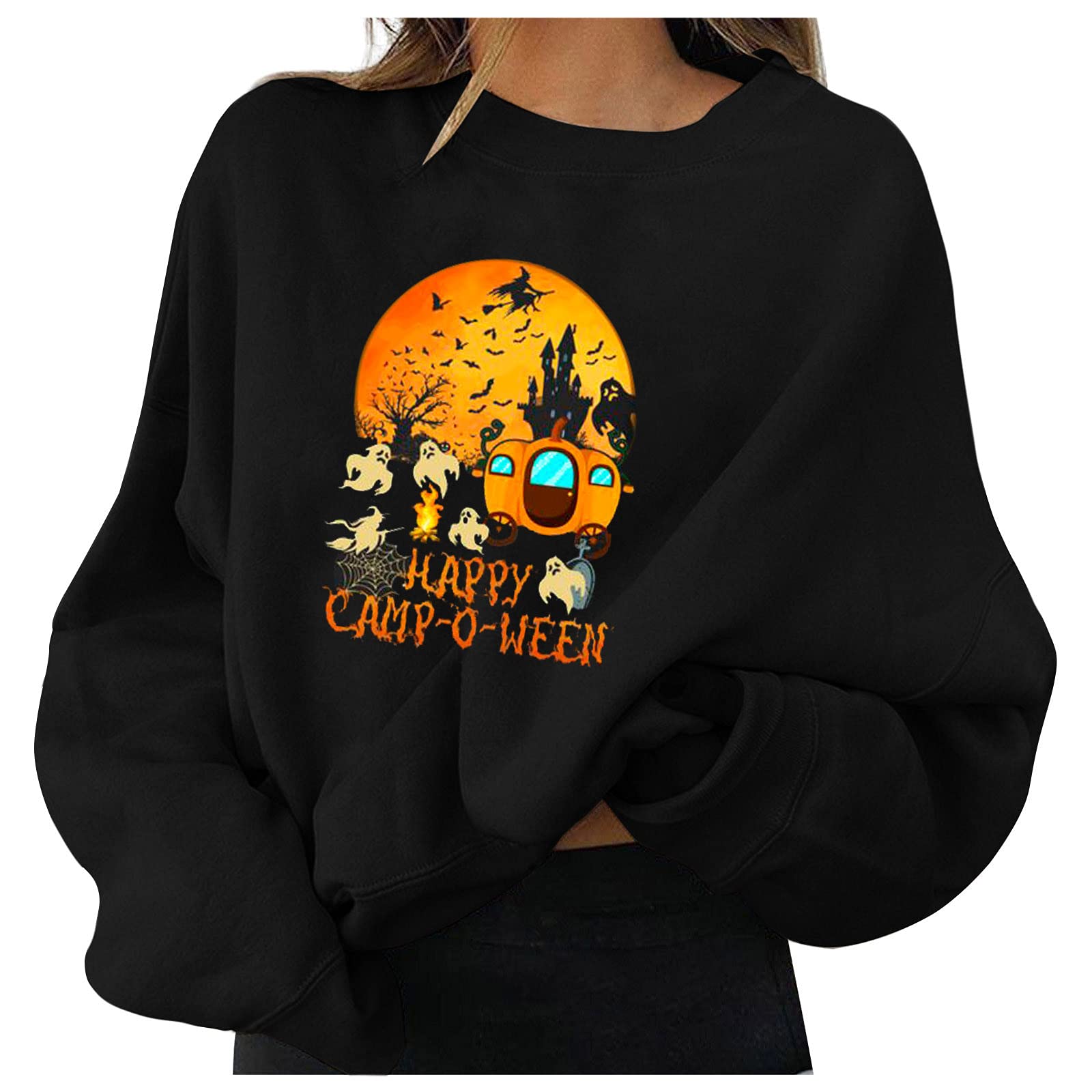 FORUU Women's Halloween Long Sleeve T-Shirt 2021 - Sexy V-Neck Pullover Tunic Top for Winter, Casual Basic Shirt for Party, Cosplay & Everyday Wear