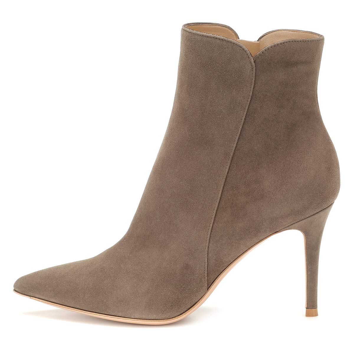 YDN Women's Fashion Stiletto High Heel Ankle Boots - Pointed Toe Zip Up Party Evening Booties in Taupe Size 6 | Perfect for Night Out, Club Wear & Special Occasions