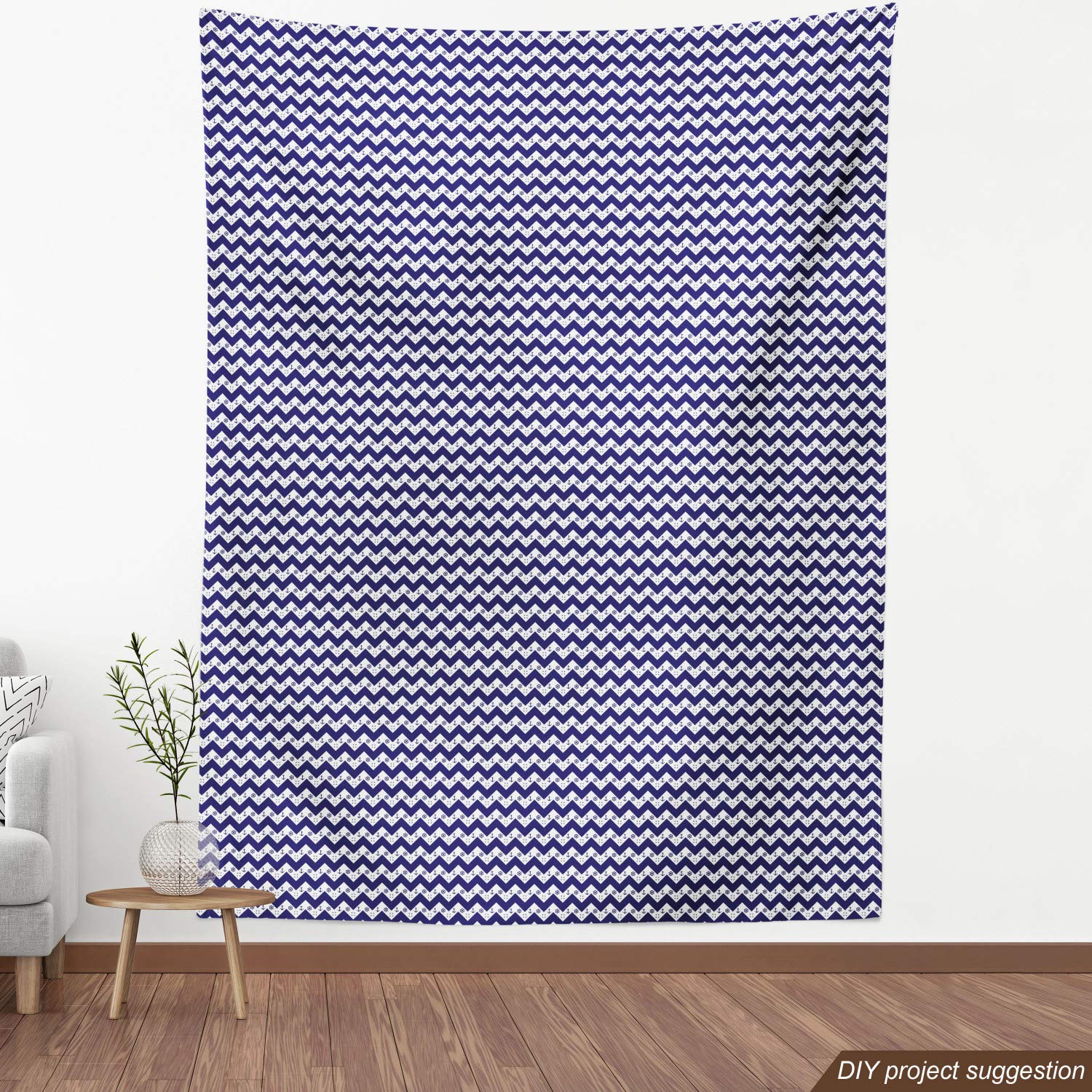 Lunarable Geometric Fabric by The Yard - Zig Zag Chevron Design with Anchor Dots Print, Navy Blue Upholstery Fabric for Sofa, Curtains & Home Decor (10 Yards) | Perfect for DIY Pillows, Table Runners & Craft Projects