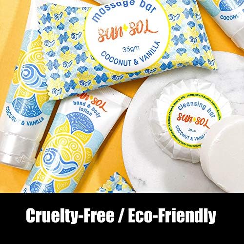 Sun + Sol Bulk Hydrating Conditioner with Warm Coconut & Vanilla Scent - Travel Size Toiletries (1.5 oz) - Mini Hotel Amenities for Guests - Perfect for Hotels, Spas, Gyms and Travel Kits