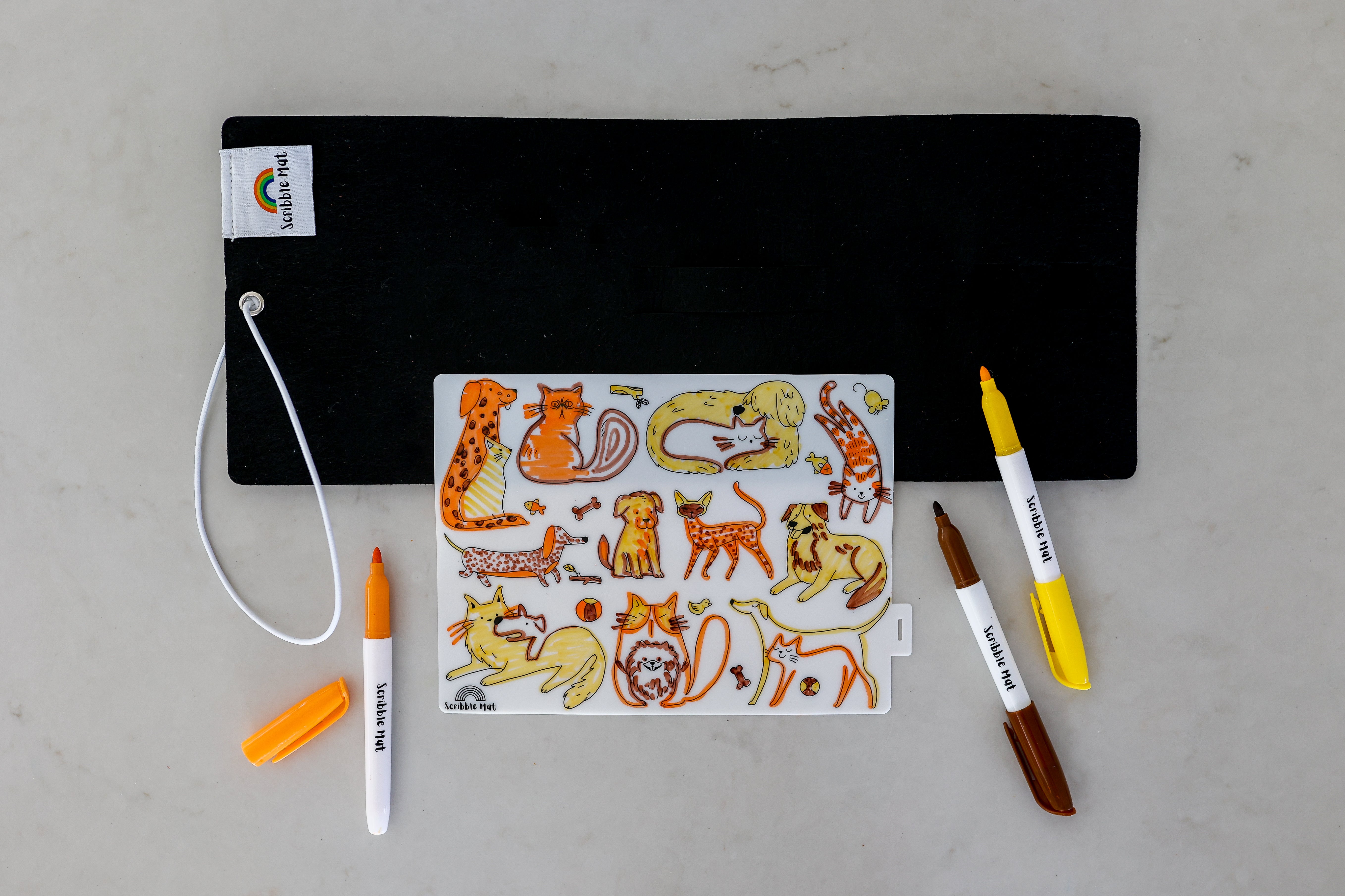 Reusable Mini Scribble Mat Set for Kids - Cats & Dogs Design | Doodle Drawing Board for Toddlers | Perfect for Travel, Restaurants & Home Playtime