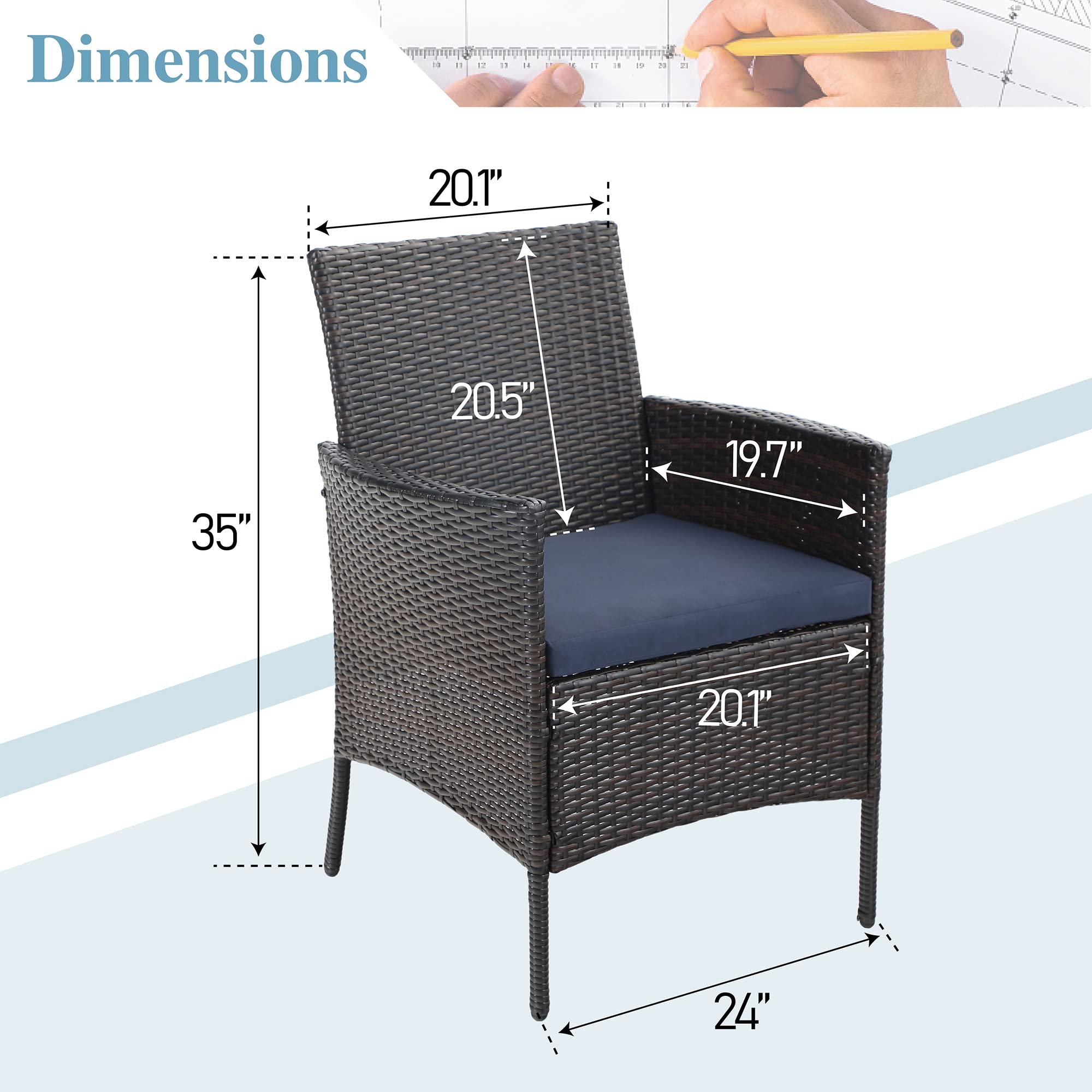 MFSTUDIO 4-Piece Brown Woven Rattan Outdoor Dining Chairs Set with Cushions - Oversized Wicker Patio Furniture for Backyard, Garden, Poolside - Heavy Duty 330lbs Capacity - Perfect for Outdoor Entertaining & Relaxation