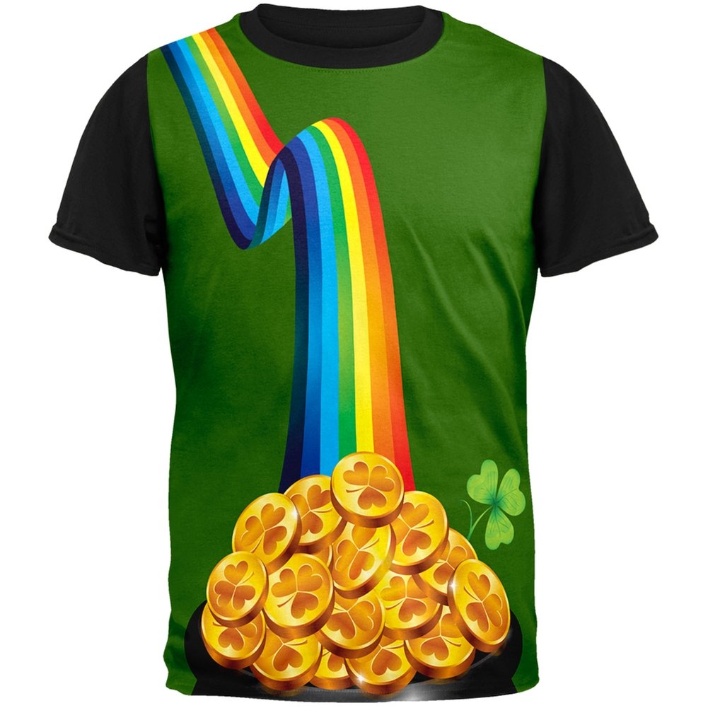 St. Patrick's Day Lucky Rainbow Pot of Gold Black T-Shirt for Adults | Irish Festival, Pub Crawl & Holiday Celebration Outfit