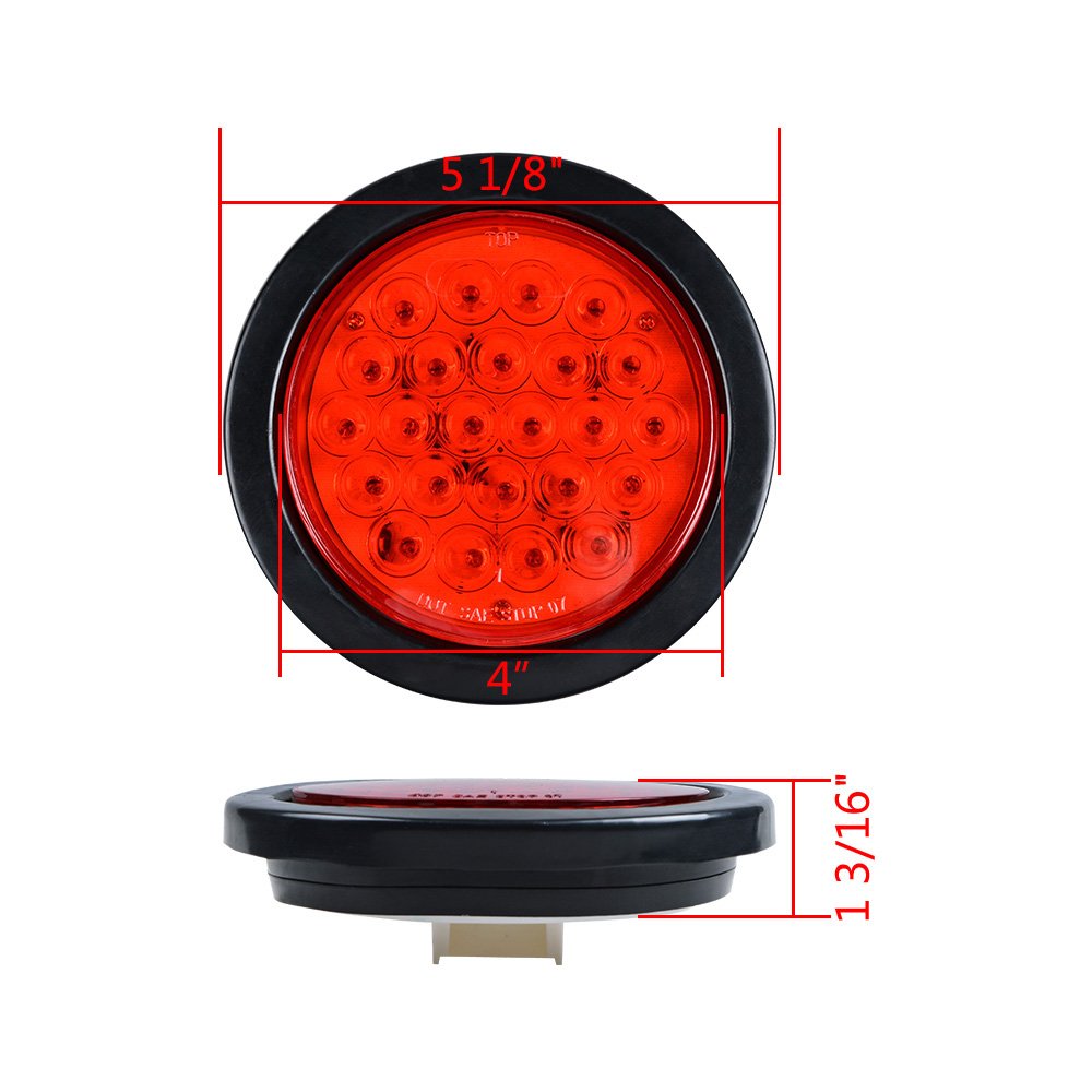 20PCS 4 Inch Round Red 24-LED Tail Lights - Stop, Brake & Running Lamps with Grommet Plug for Truck, Trailer, RV, ATV, UTV & Boat - Durable & Bright for Night Driving & Safety