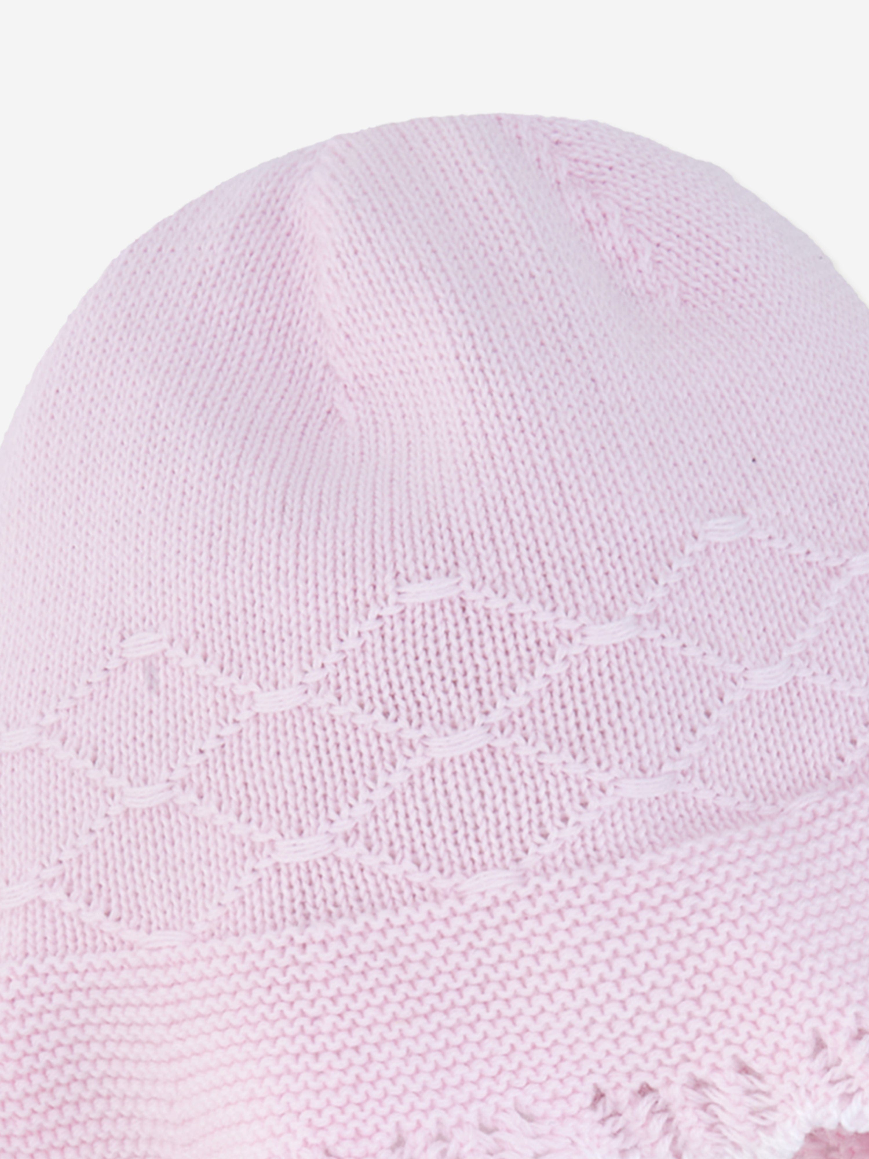Pink Cotton Knit Bonnet for Baby Girls - Soft & Comfortable Newborn Headwear for Photos, Outings & Special Occasions