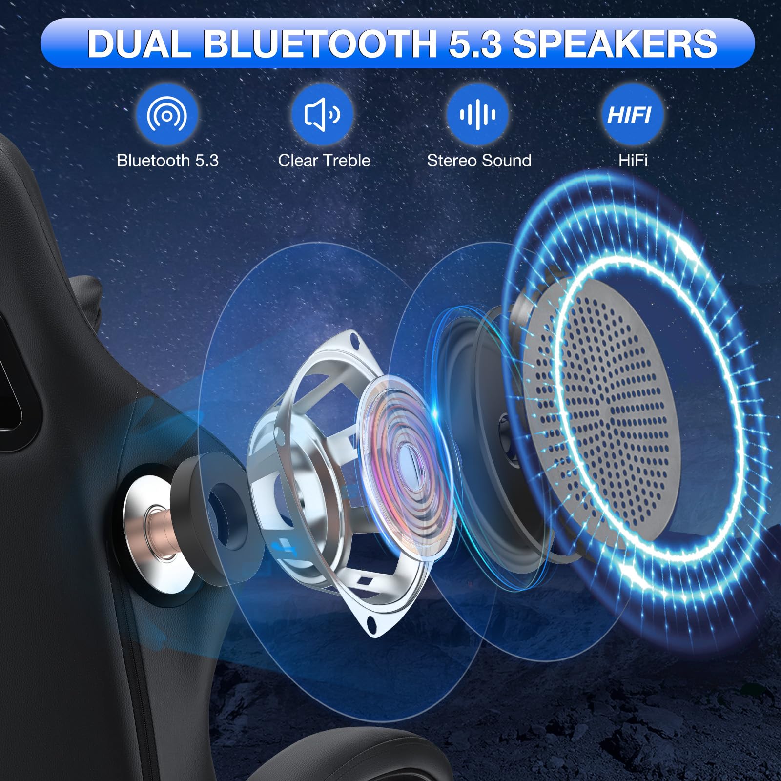 HOFFREE Ergonomic Gaming Chair with Bluetooth Speakers, Massage & Footrest - High Back Reclining Computer Chair for Adults - Perfect for Gaming, Office Work & Home Use - Black