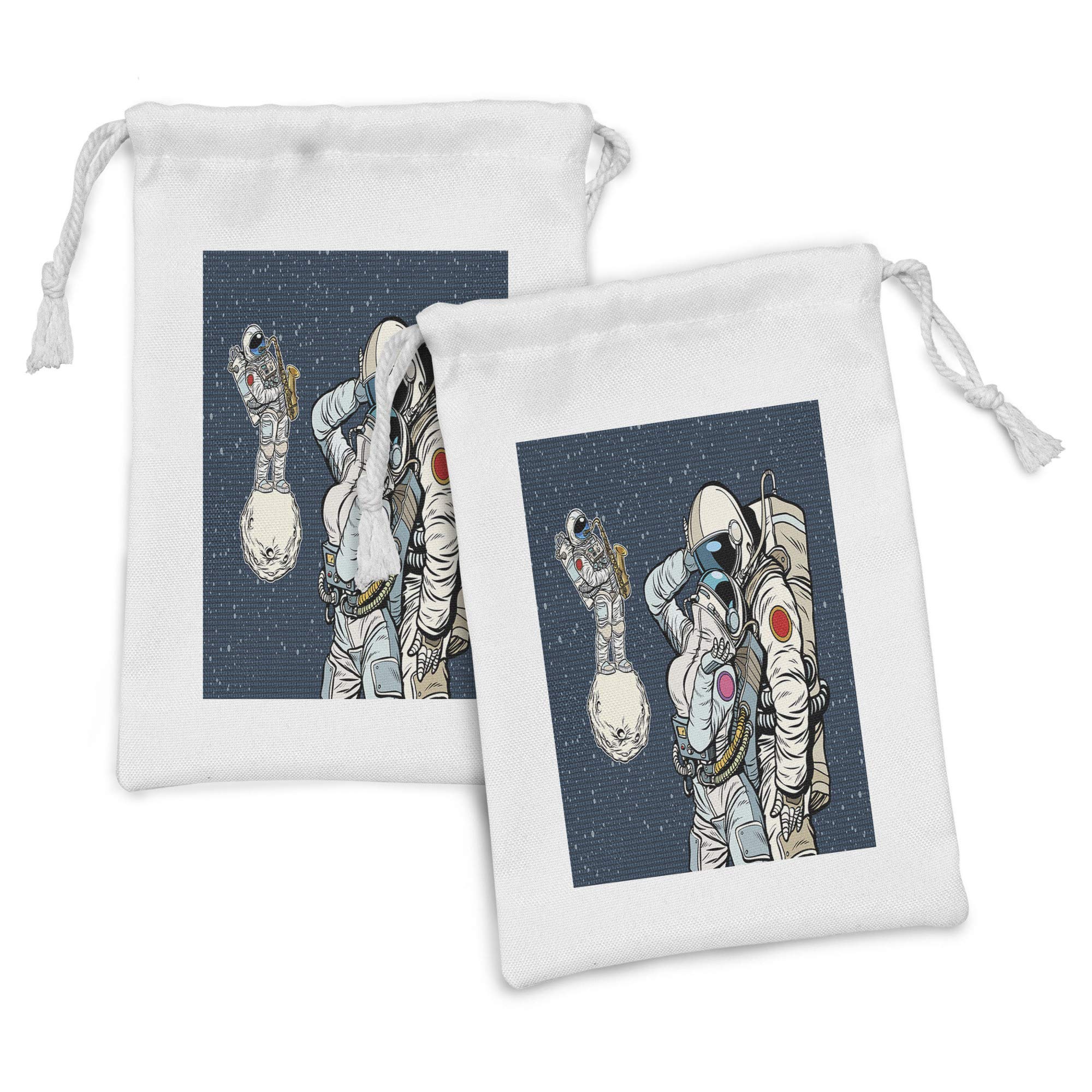 Ambesonne Astronaut Fabric Pouch Set of 2 - Space-Themed Drawstring Bags for Toiletries, Masks & Gifts, 9