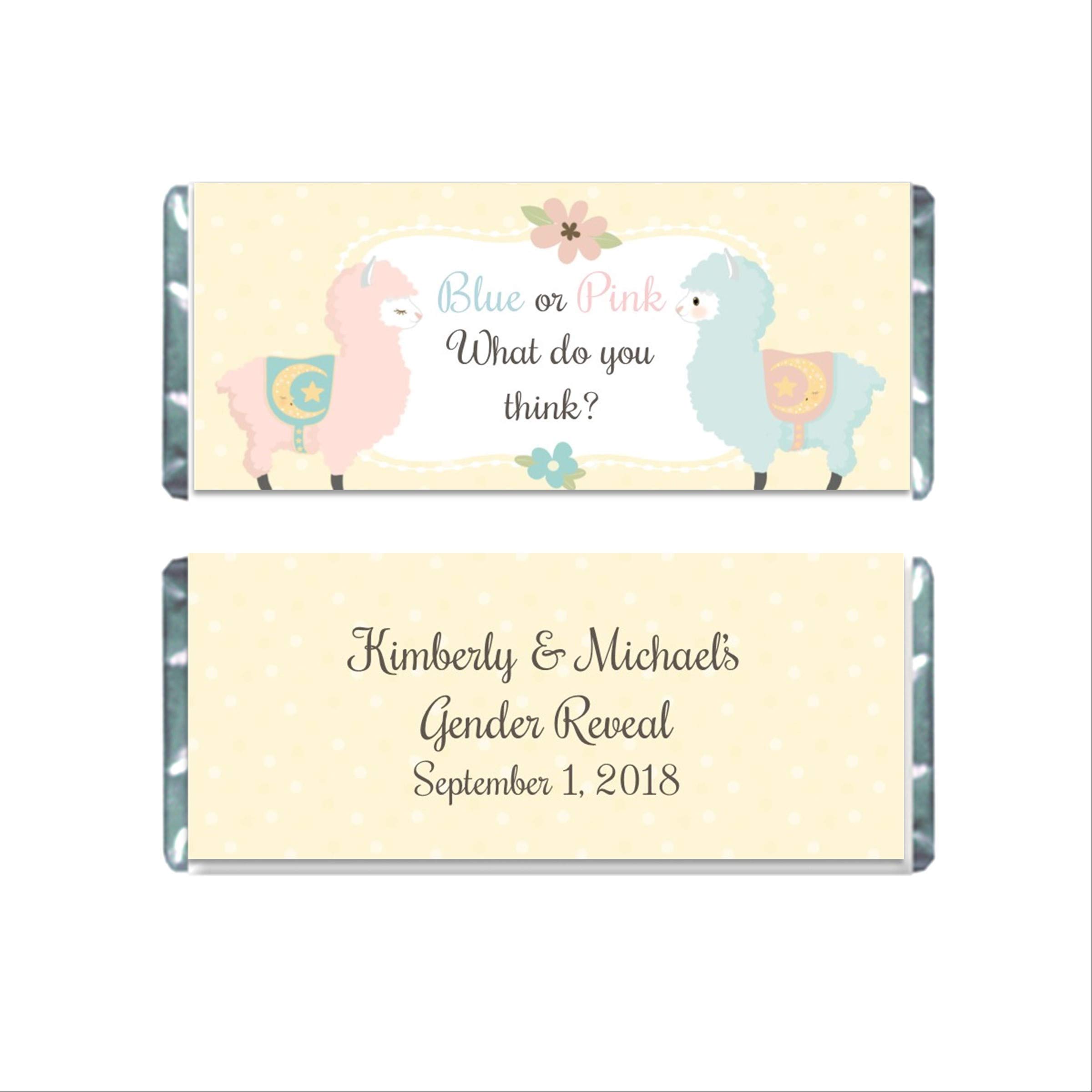 Custom Hershey Bar Wrappers - Personalized Chocolate Candy Labels for Baby Llama Gender Reveal Party Favors (Pack of 20) - Perfect for Baby Showers, Birthday Parties & Special Events