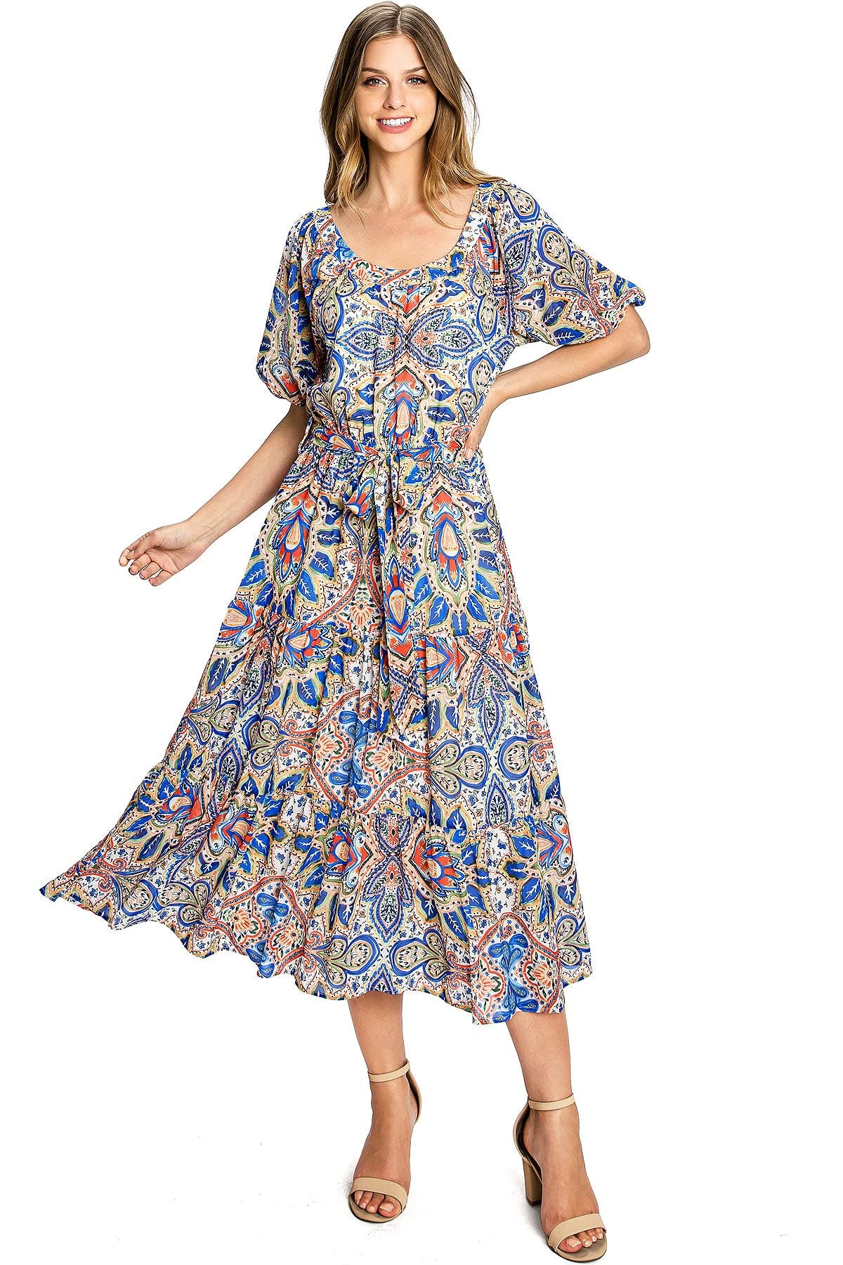 Flying Tomato Women's Elegant Paisley Floral Chiffon Midi Dress - Perfect for Summer Parties, Weddings & Casual Outings