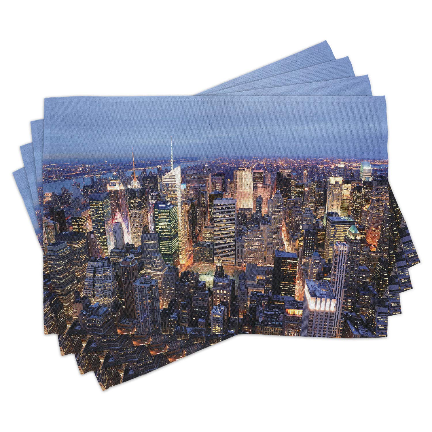 Ambesonne New York City Skyline Place Mats Set of 4 - Aerial View Manhattan Times Square Scenic Design - Washable Fabric Dining Table Mats (12x18 Inch) - Perfect for Home Decor, Dinner Parties & NYC Theme Events