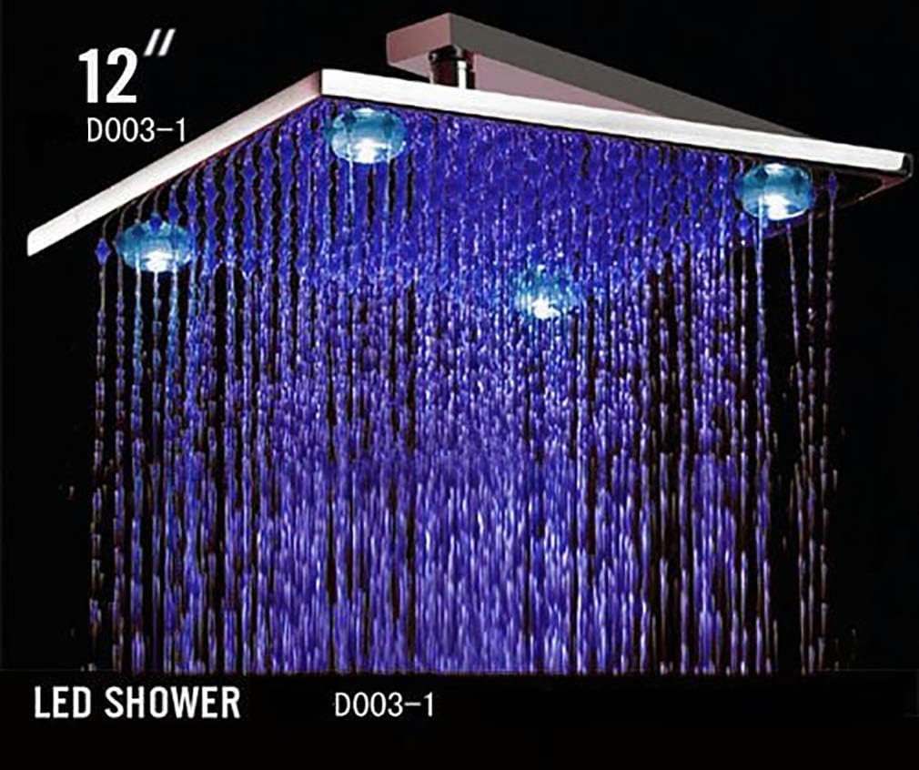 12 Inch Square Rainfall LED Shower Head with 4 Corner Lights - Stainless Steel Chrome Finish (Shower Arm Not Included) | Modern Bathroom Upgrade for Spa-Like Experience