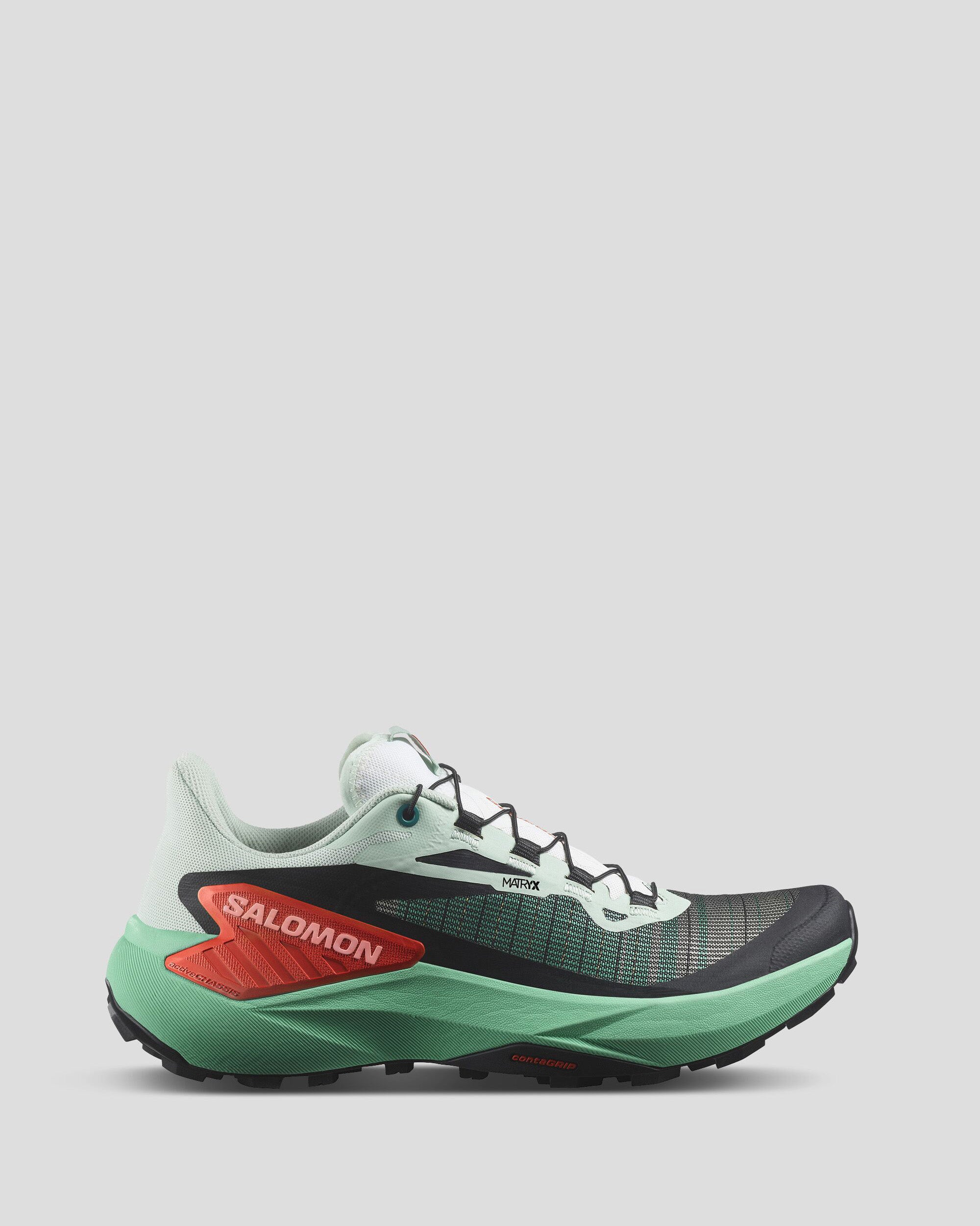 Salomon Genesis Women's Trail Running Shoes - Lightweight, Cushioned & Durable for Hiking & Outdoor Adventures (Bay/Electric Green/Cherry Tomato) - Perfect for Trail Running, Hiking & Outdoor Fitness Activities