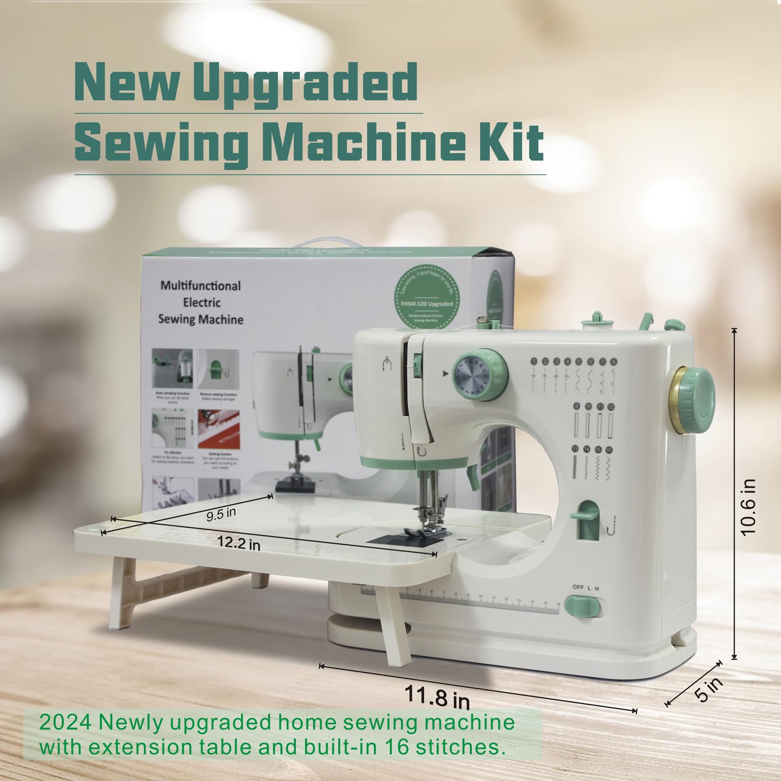 Portable Sewing Machine for Beginners - 16 Built-in Stitches with Reverse Function, Adjustable Speed, Dual Needle System & Foot Pedal (Includes Extension Table) - Perfect for Home DIY Projects, Quilting, Clothing Repairs and Crafting
