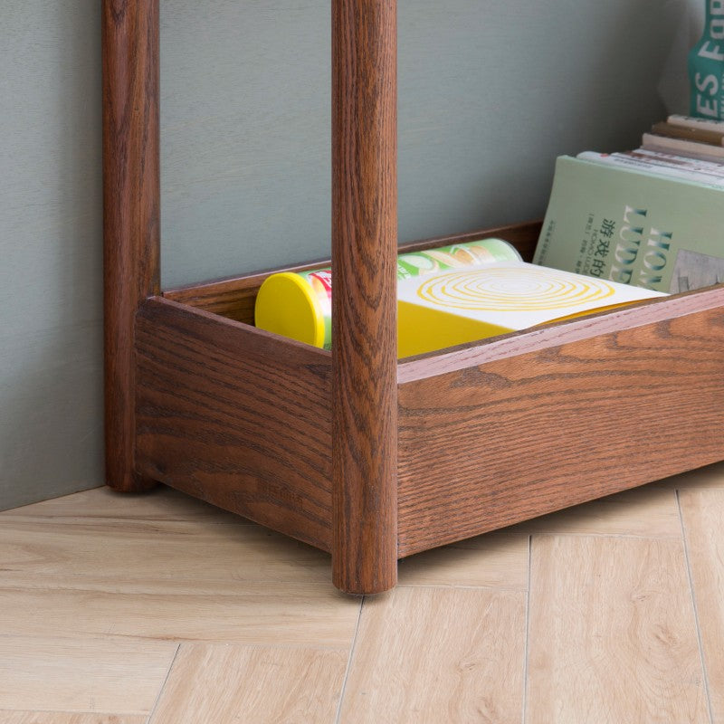 Solid Oak Wood Mobile Storage Side Table - Rolling End Table with Wheels for Living Room, Bedroom & Office - Perfect for Books, Plants & Decor