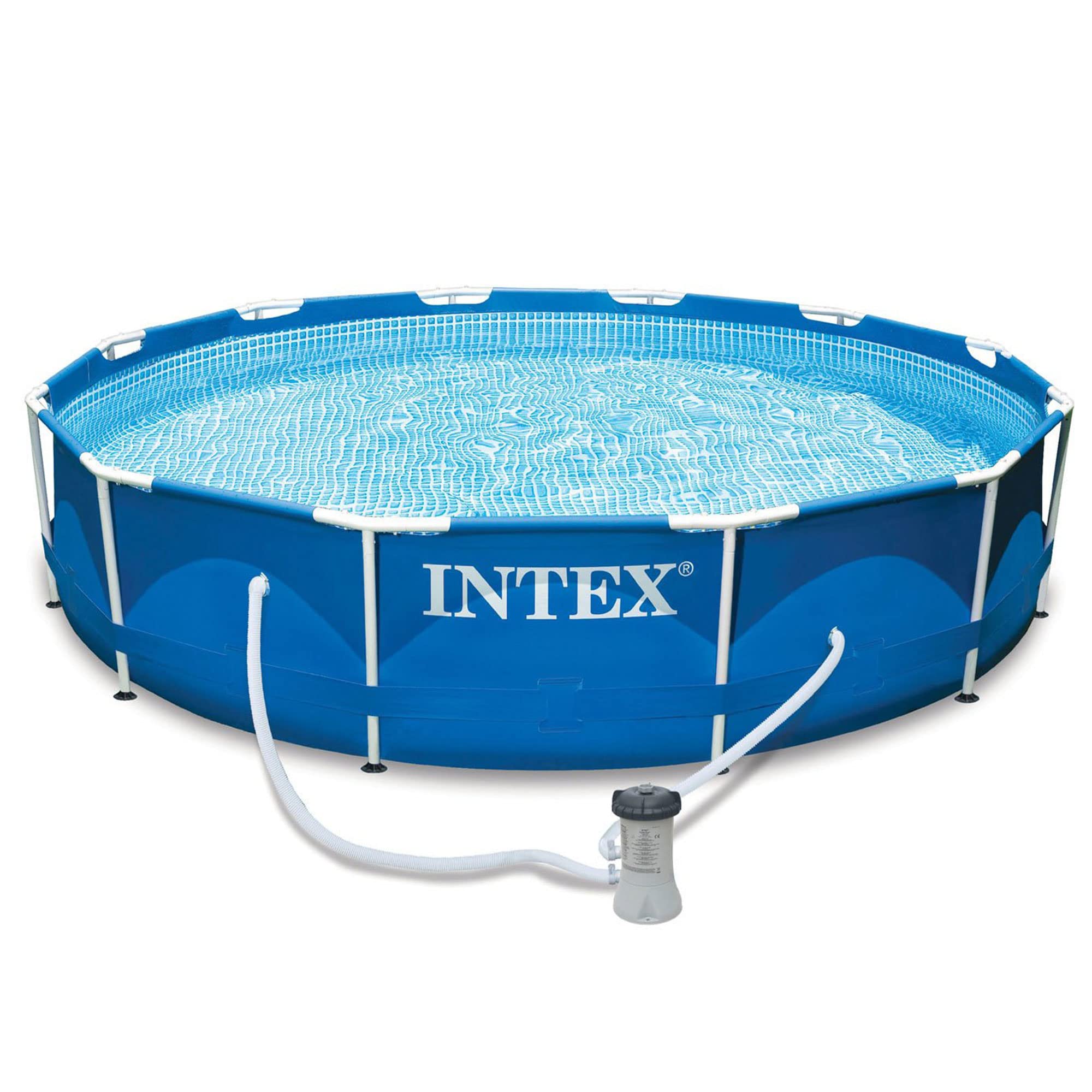 Intex 12ft x 30in Round Metal Frame Above Ground Outdoor Swimming Pool Set with Filter Pump & Easy Set Vinyl Cover - Perfect for Backyard Fun, Summer Parties & Family Recreation