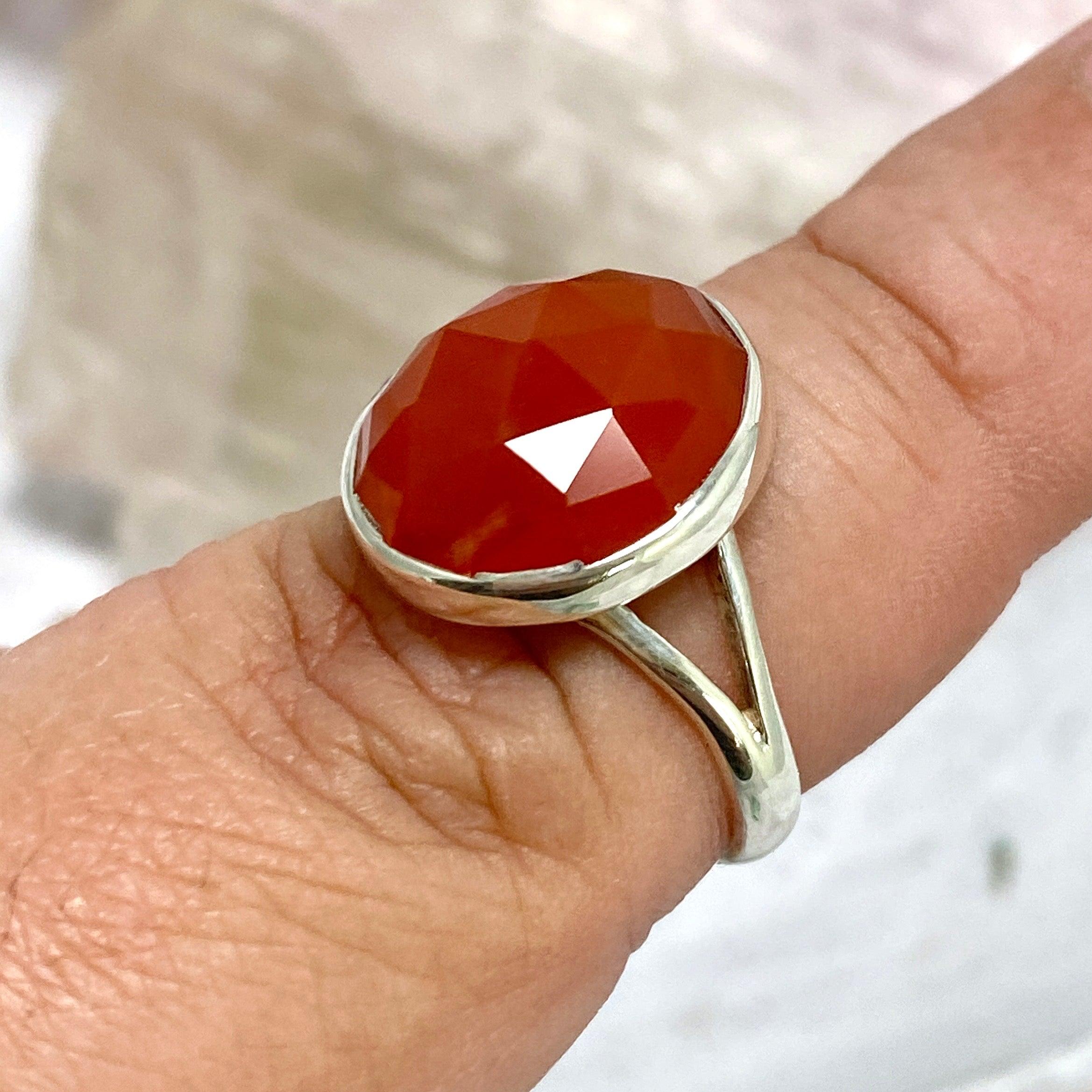 Natural Carnelian Oval Faceted Ring for Women Size 8 - KRGJ2121 | Elegant Bohemian Jewelry for Everyday Wear & Special Occasions