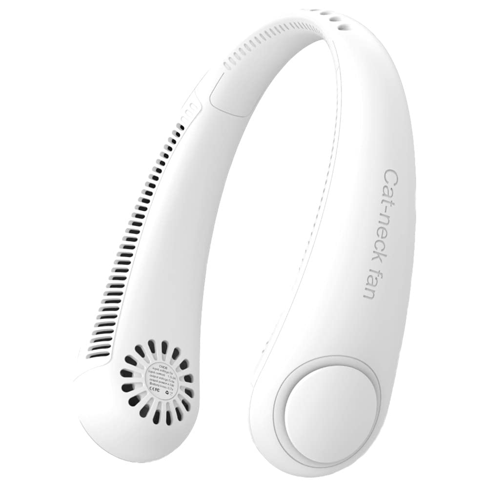 Portable Rechargeable Neck Fan - Ultra Light Wearable USB Fan with Cool Blades, No Hair Clip - Perfect for Outdoor Sports, Kitchen Use & Birthday Gifts (White)