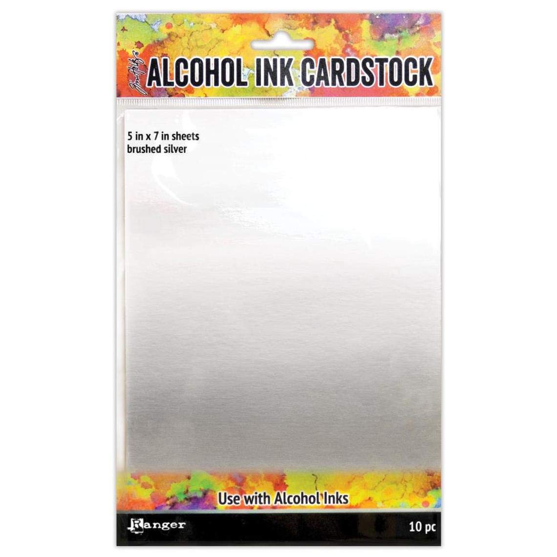 Tim Holtz Alcohol Ink Cardstock Surfaces - 3 Color Bundle (Matte Black, Brushed Silver, Silver Sparkle) - 10 Sheets (5